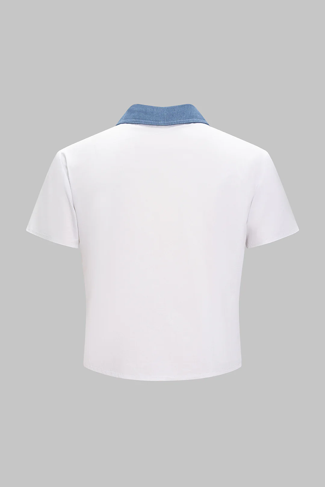 Denim Patchwork Button Pocket Short-Sleeve Shirt - Image 2