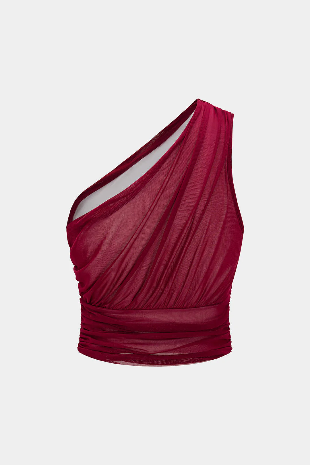 Mesh One Shoulder Ruched Tank Top - Image 4