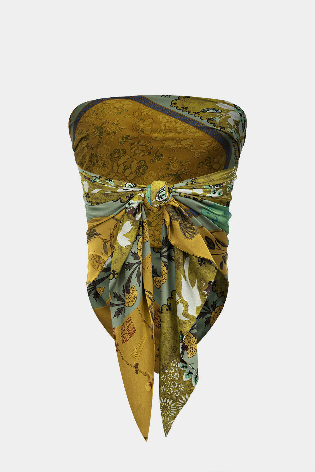 Retro Print Satin Tie-Up Tube Top - Image 7