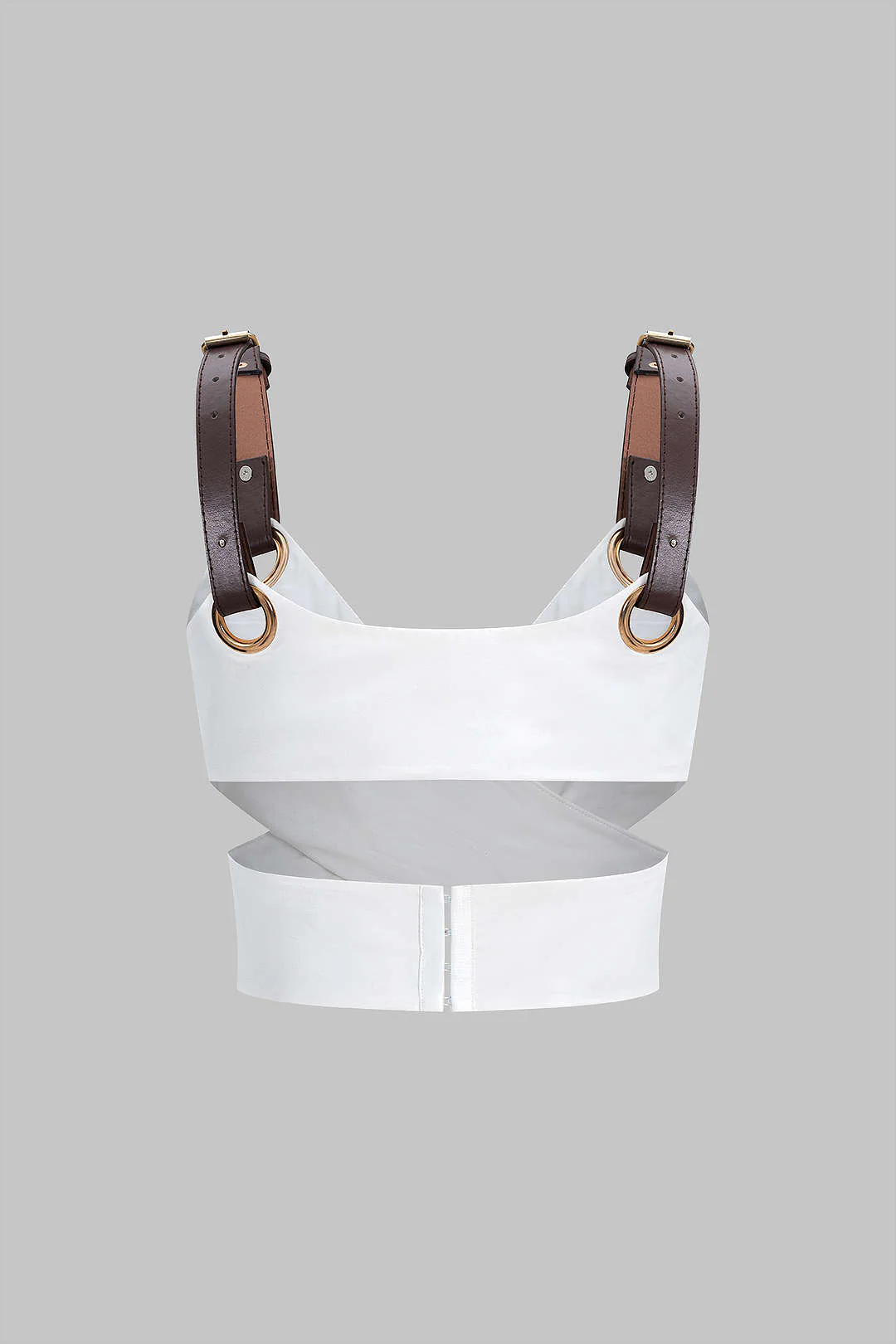 Leather Patchwork Crossed Cut Out Cami Top - Image 2