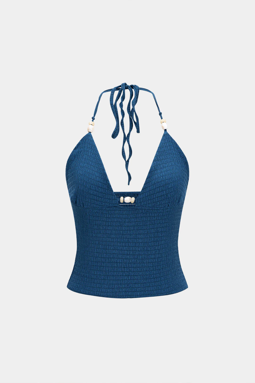 V-Neck Halter Neck Beaded Tie-Up Cami Top