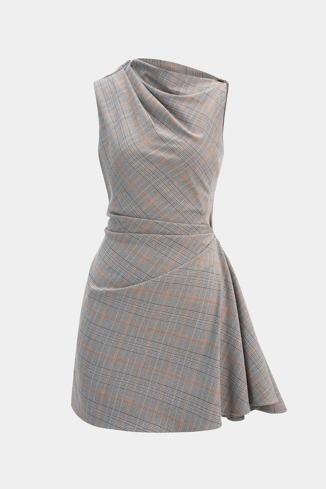 Plaid Print Asymmetrical Ruched Tank Top