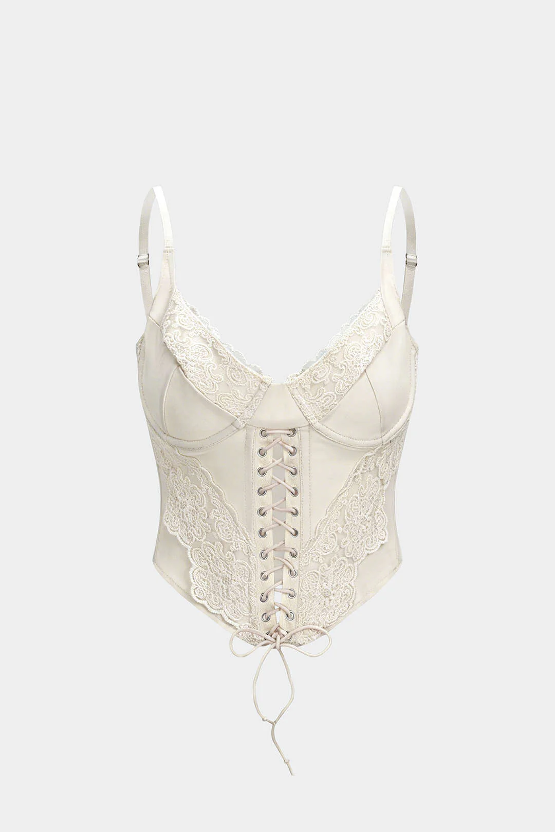 Lace Patchwork V-Neck Tie-Up Cami Top - Image 2
