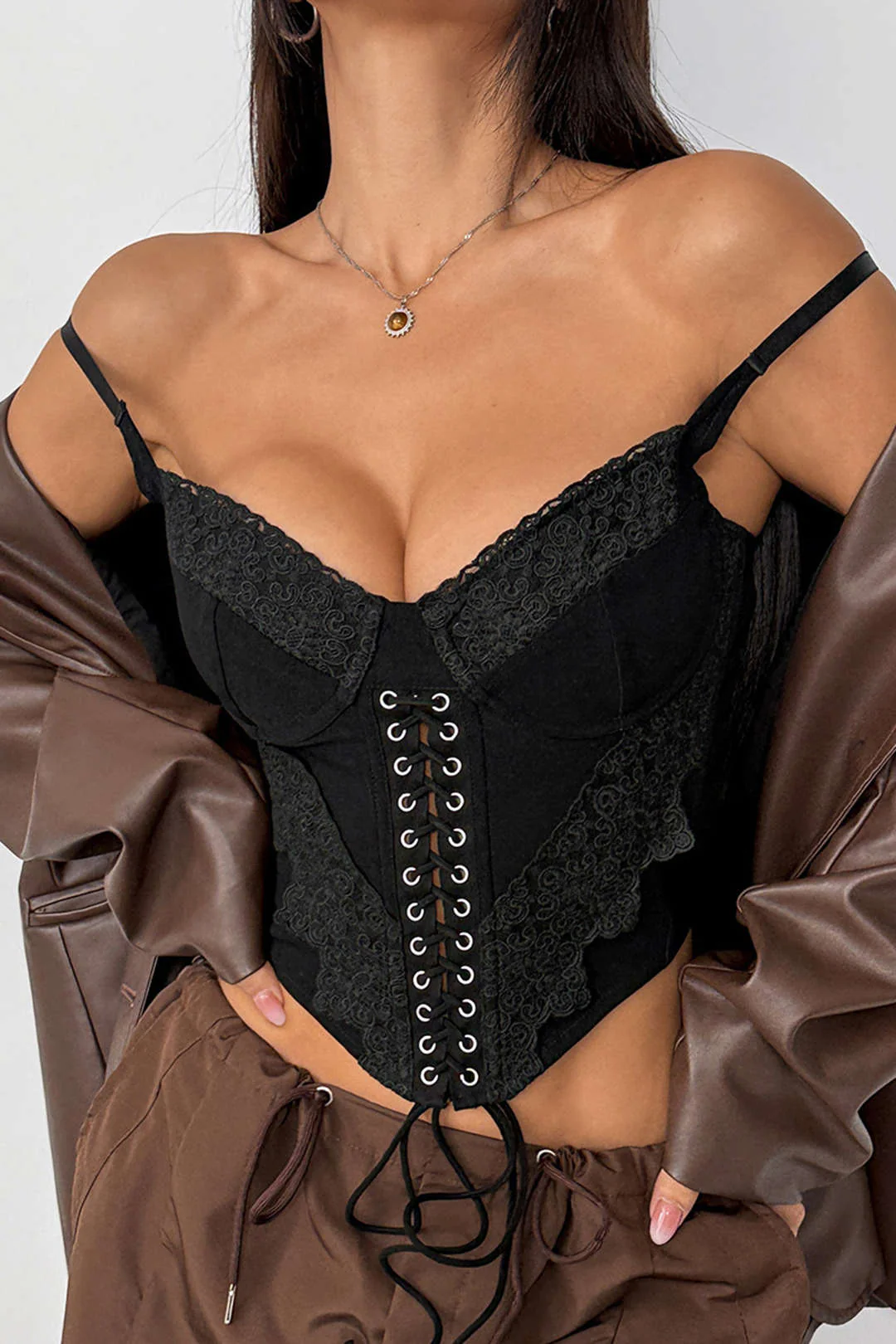 Lace Patchwork V-Neck Tie-Up Cami Top - Image 7