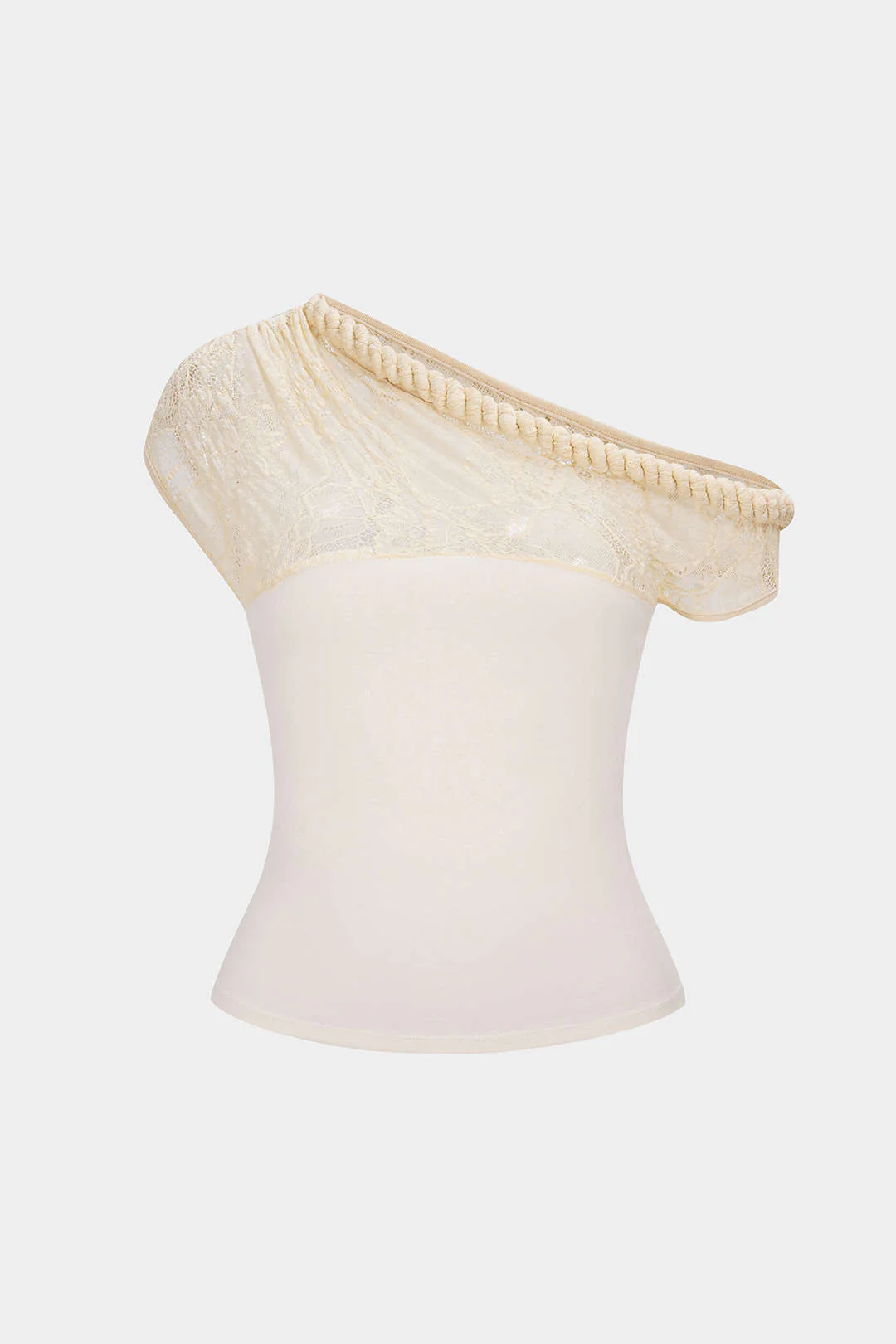 Lace Patchwork Twist Knot One Shoulder Sleeveless Top - Image 2
