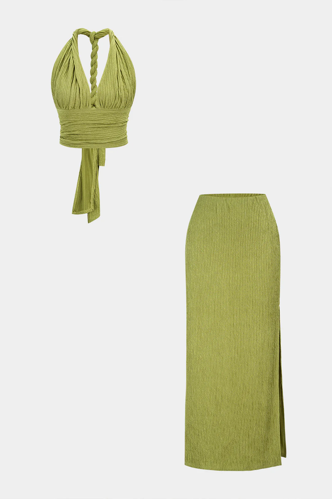 Twist Knot V-Neck Backless Sleeveless Top And Split Skirt Set
