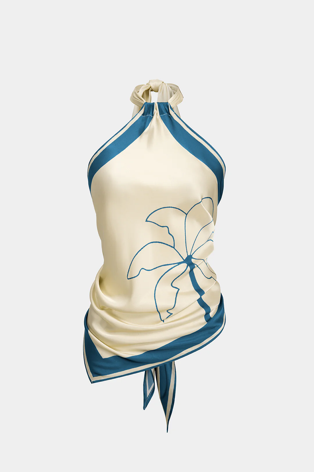 Contrast Floral Print Satin Halter Neck Tie-Up Backless Tank Top - Image 5