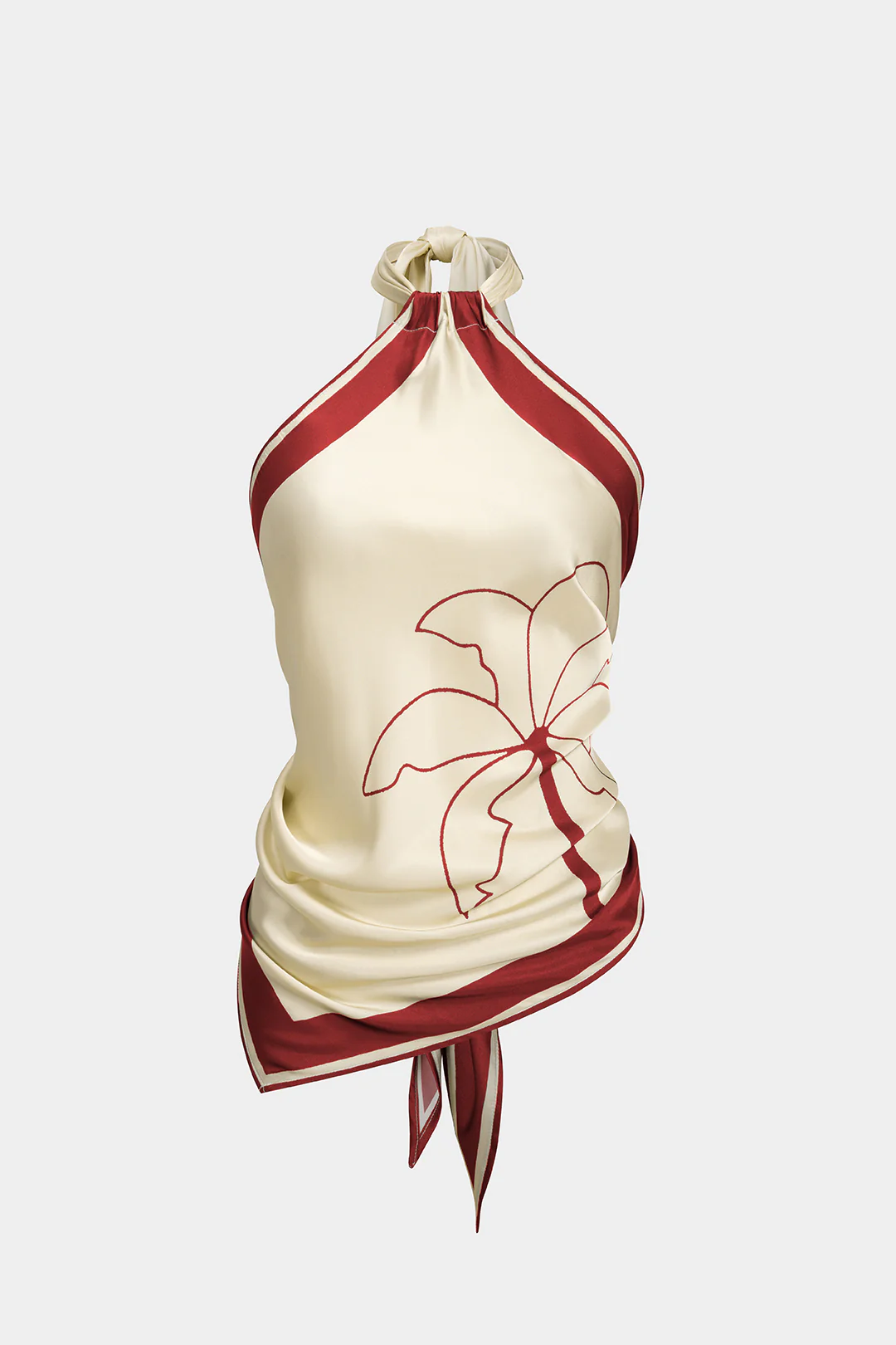 Contrast Floral Print Satin Halter Neck Tie-Up Backless Tank Top - Image 6