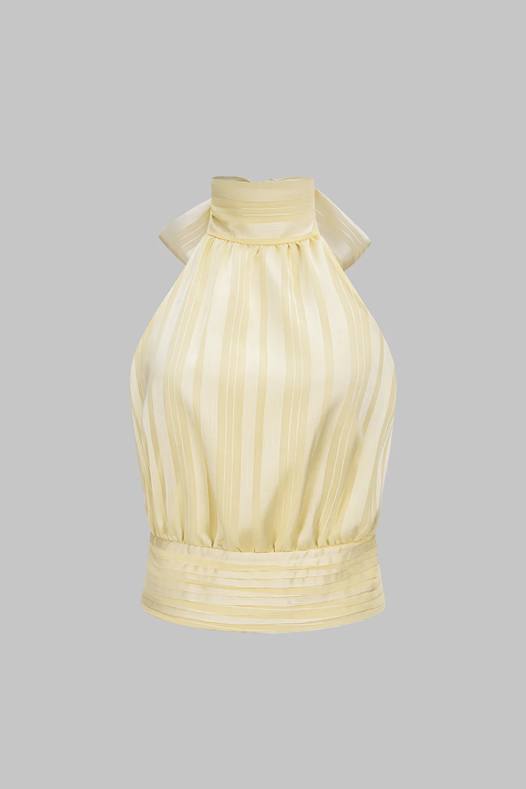 Stripes Print Mock Neck Tie-Up Backless Tank Top - Image 2