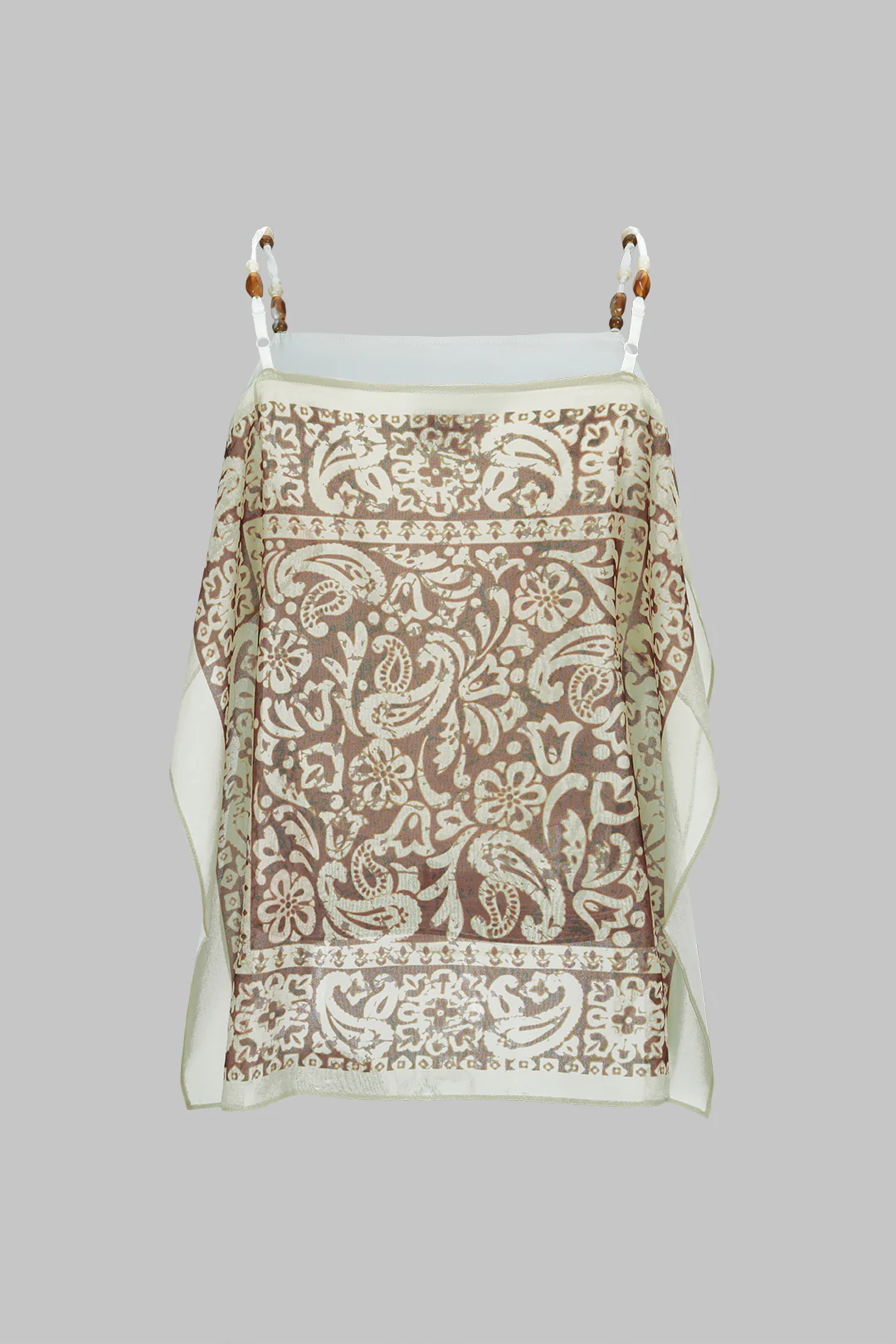 Artistic Print Satin Patchwork Chiffon Beaded Cami Top - Image 8