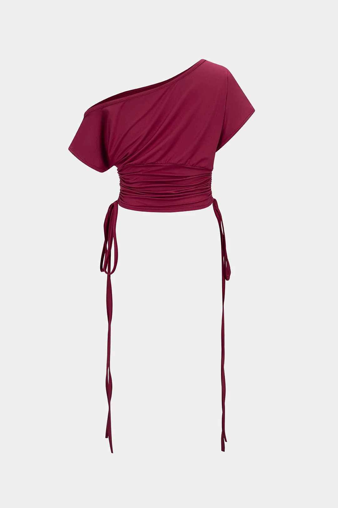 Letter Print One Shoulder Waist Drawstring Ruched Short Sleeve T-Shirt - Image 2