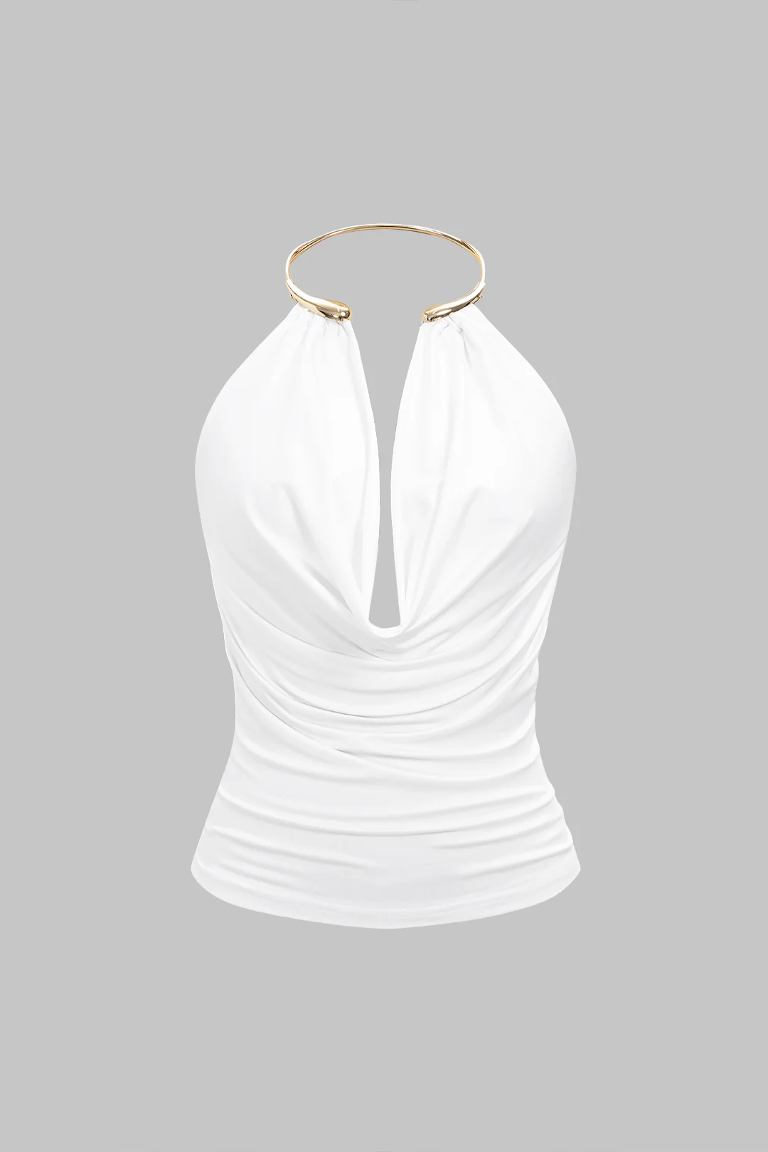 Draped Cowl Halter Neck Metallic Backless Tank Top - Image 2