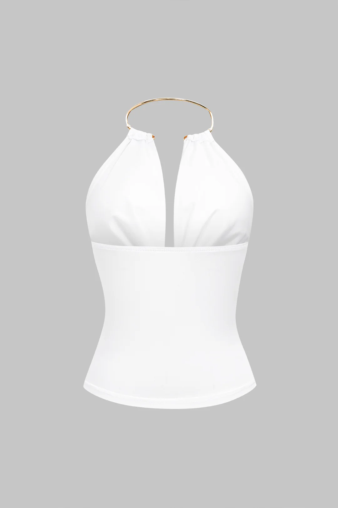 Draped Cowl Halter Neck Metallic Backless Tank Top - Image 3