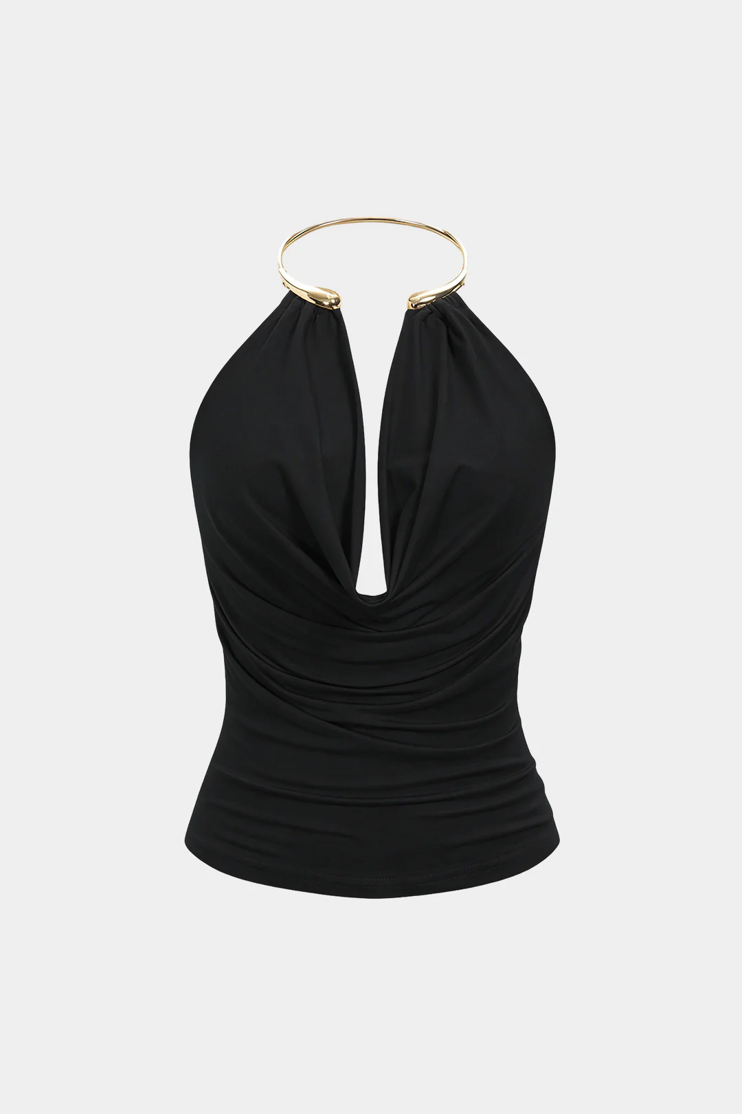 Draped Cowl Halter Neck Metallic Backless Tank Top - Image 5