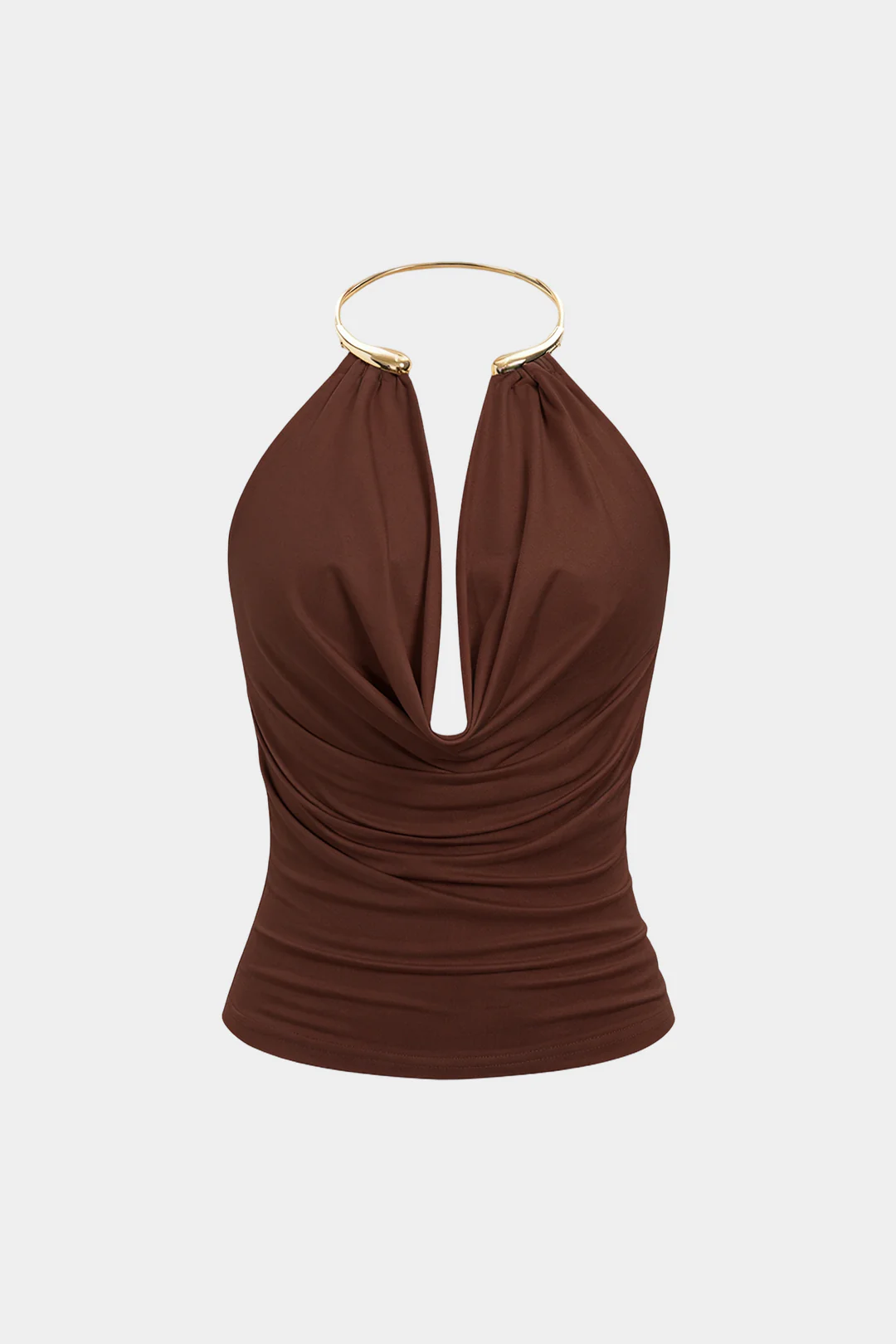 Draped Cowl Halter Neck Metallic Backless Tank Top - Image 6