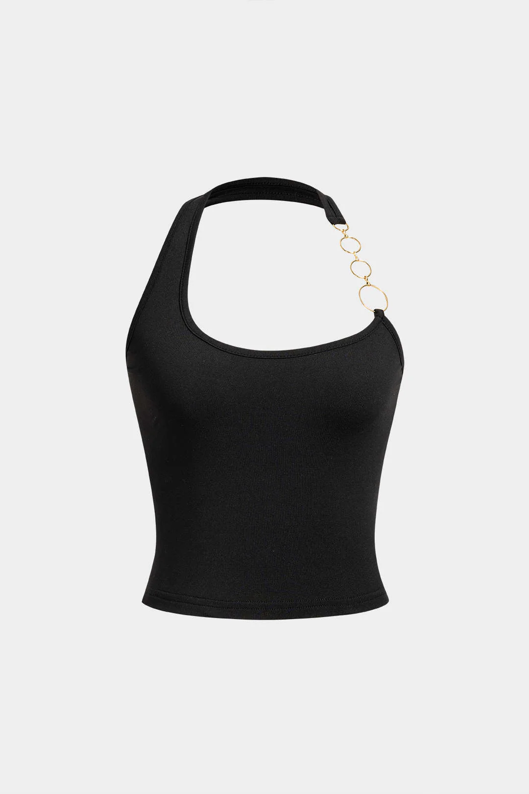 Metallic Halter Neck Backless Asymmetrical Tank Top - Image 4
