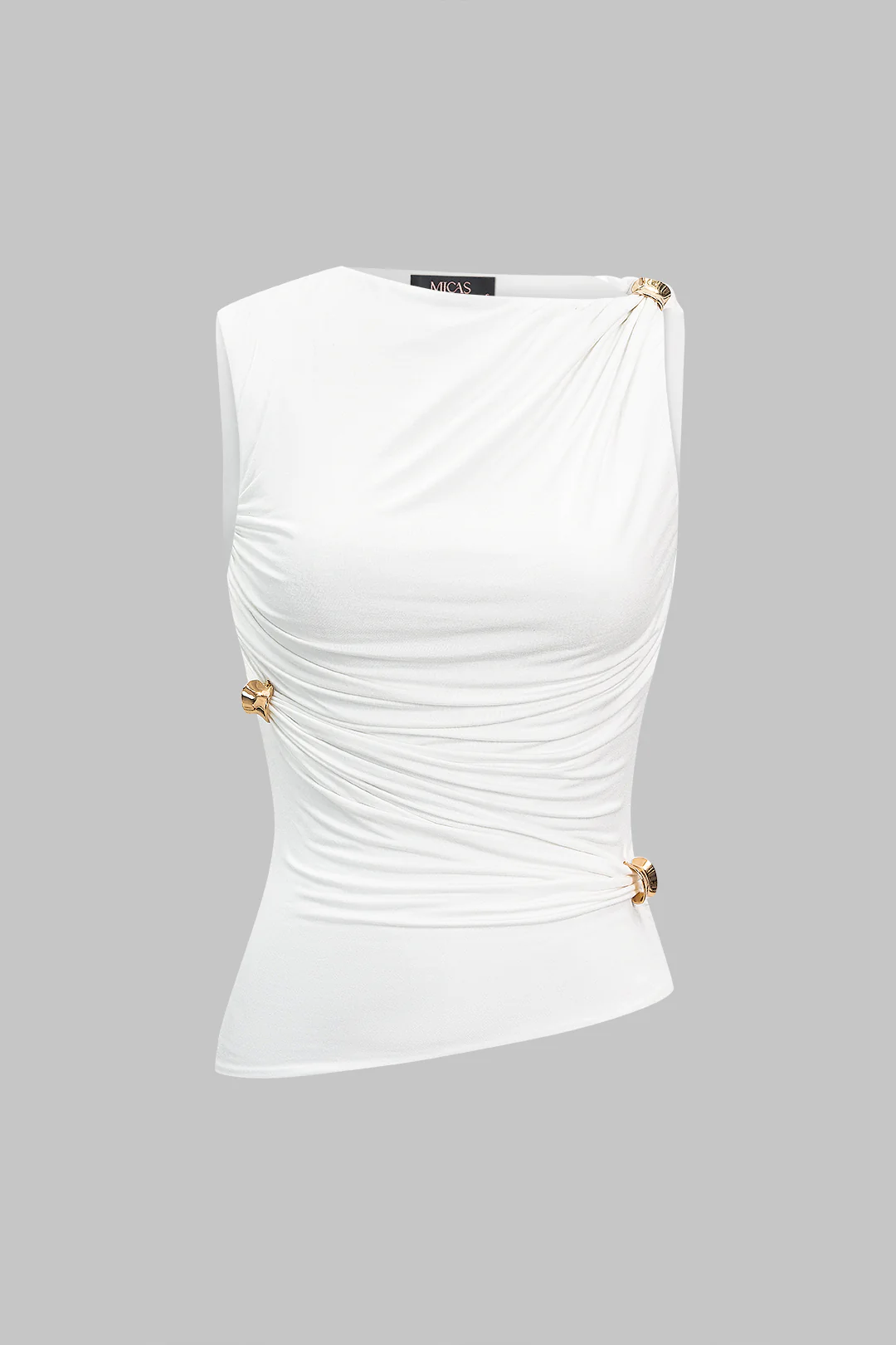 Metallic Decor Asymmetrical Ruched Tank Top