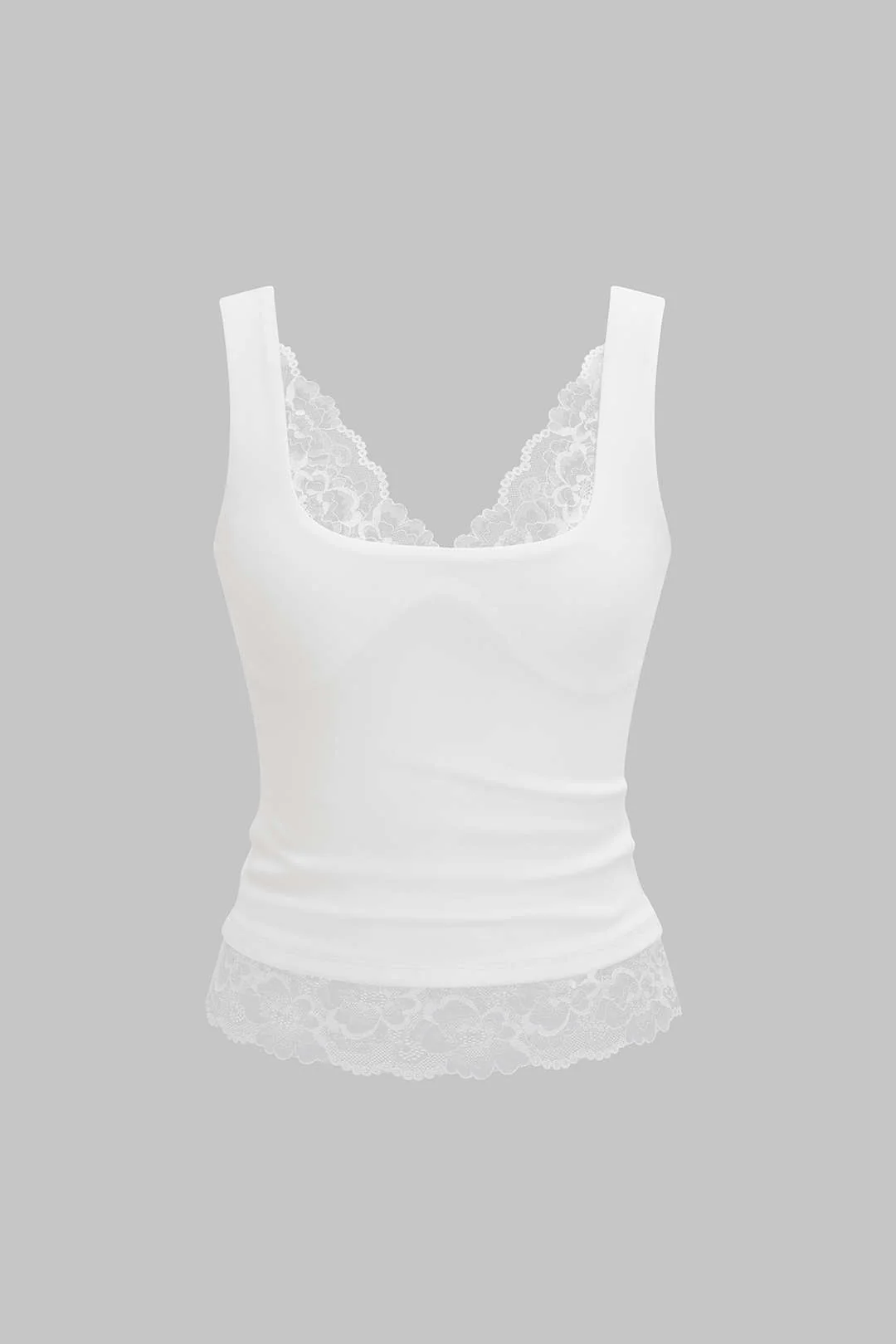 Patchwork Lace Trim V-Neck Tank Top - Image 2