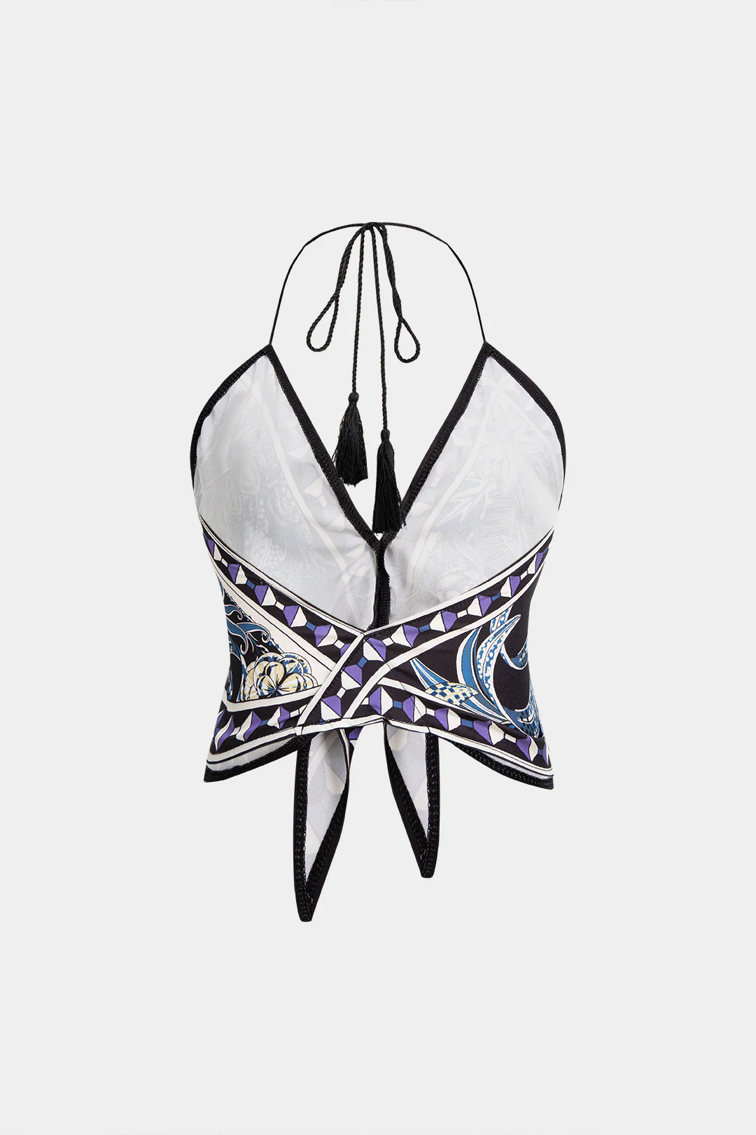 Geometric Leaves Print Halter V-Neck Tie-Up Cami Top - Image 2