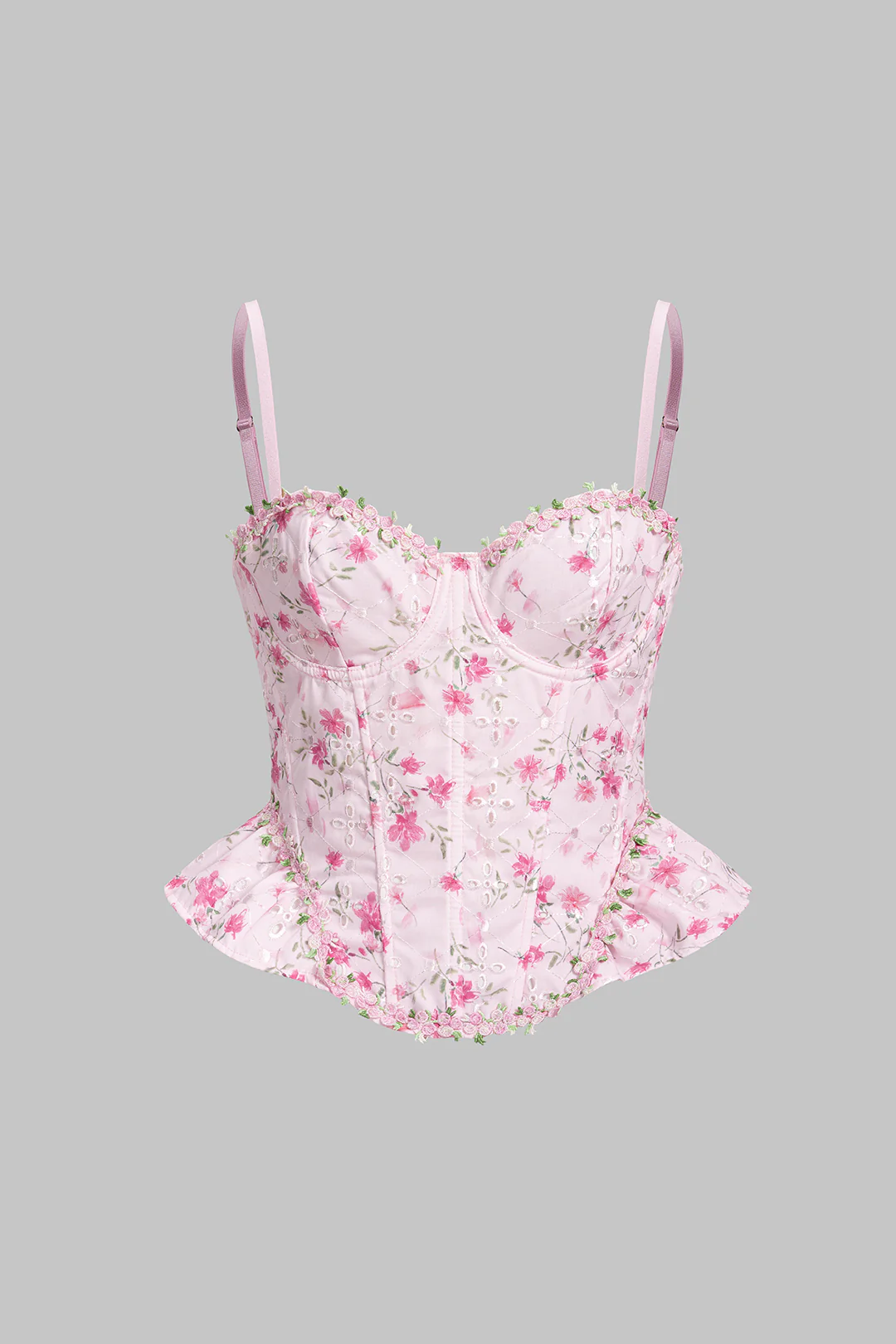Floral Print Corset Crossed Tie-Up Cut Out Cami Top