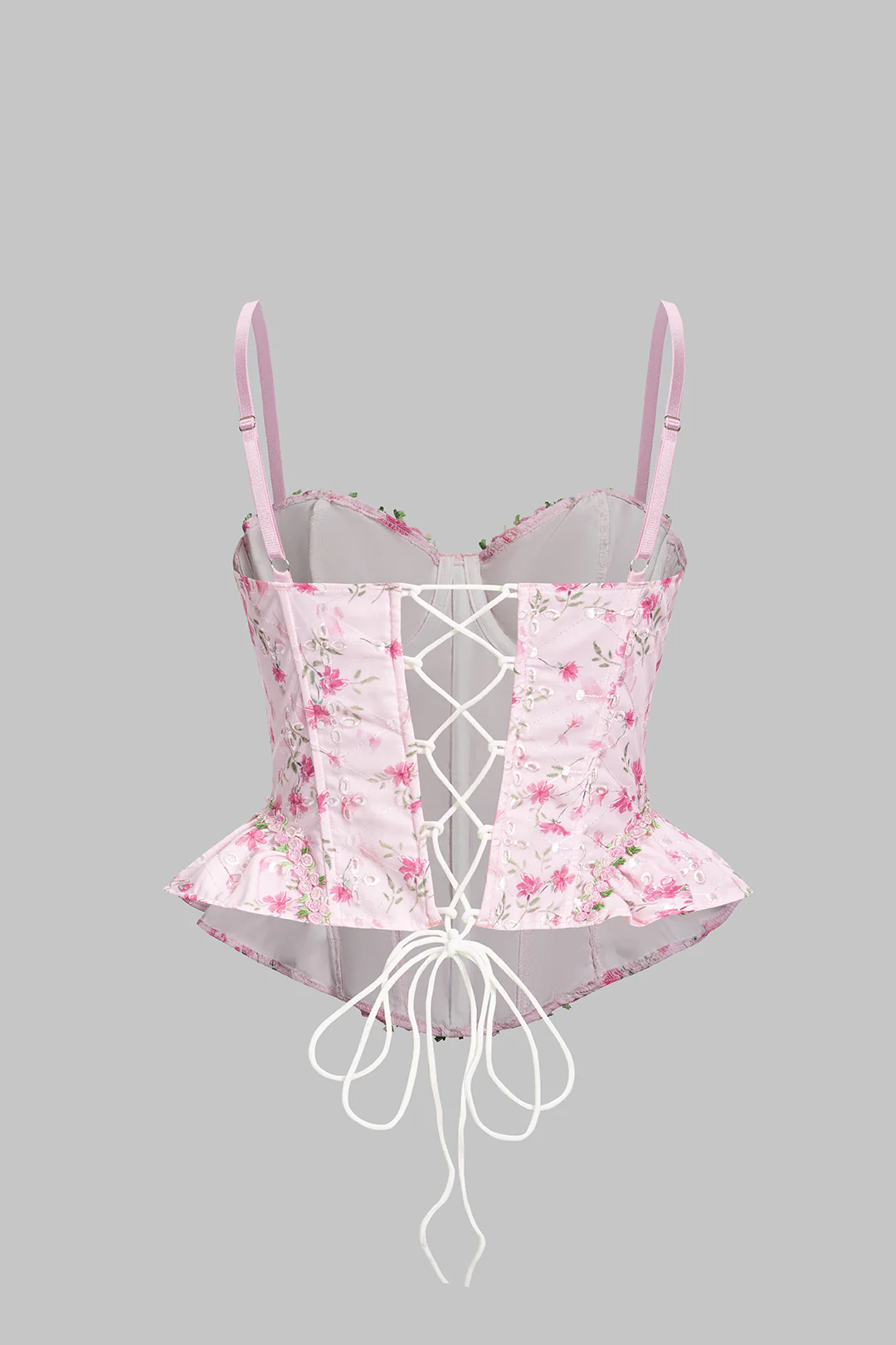 Floral Print Corset Crossed Tie-Up Cut Out Cami Top - Image 2