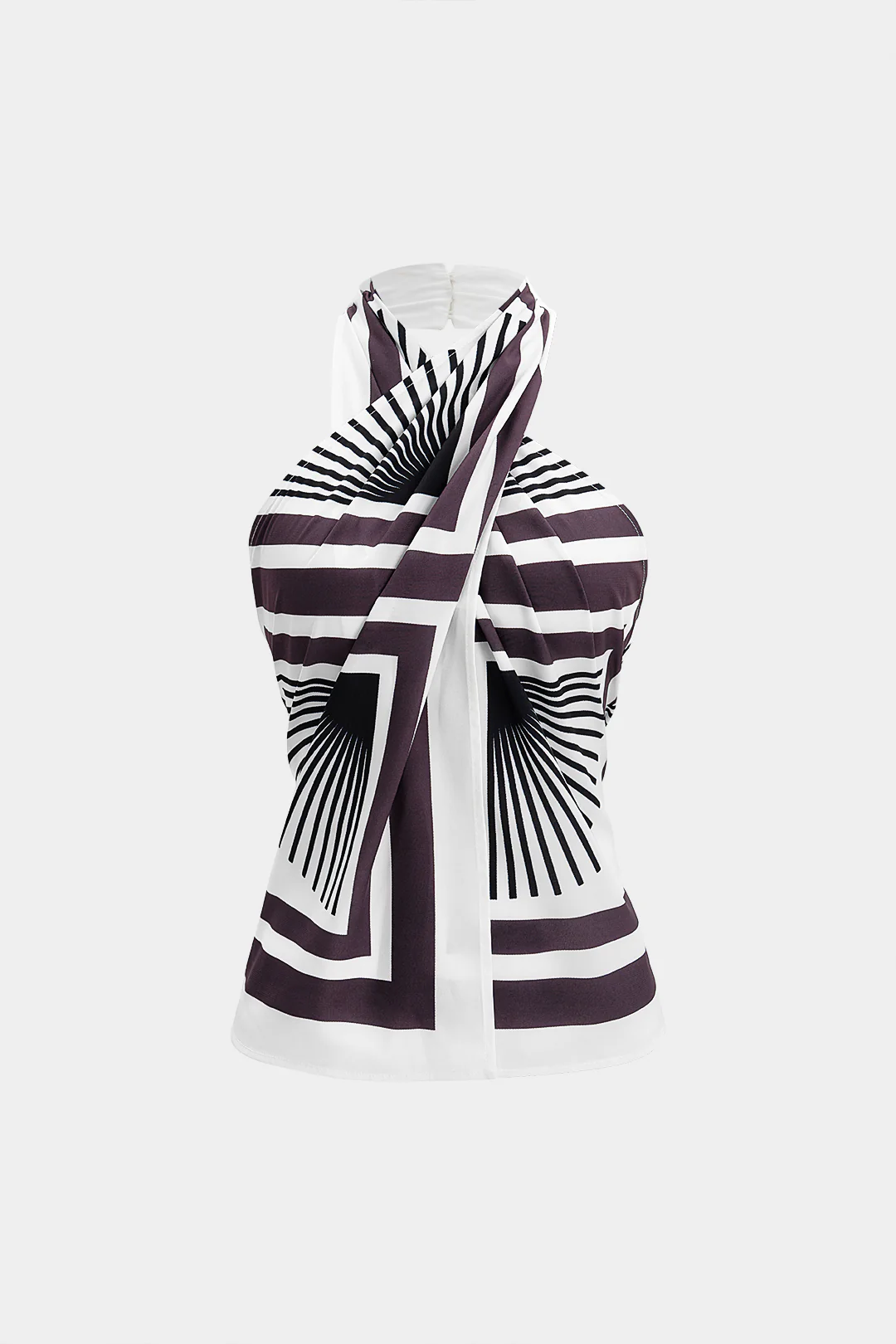 Contrast Geometric Print Crossed Halter Tank Top - Image 3
