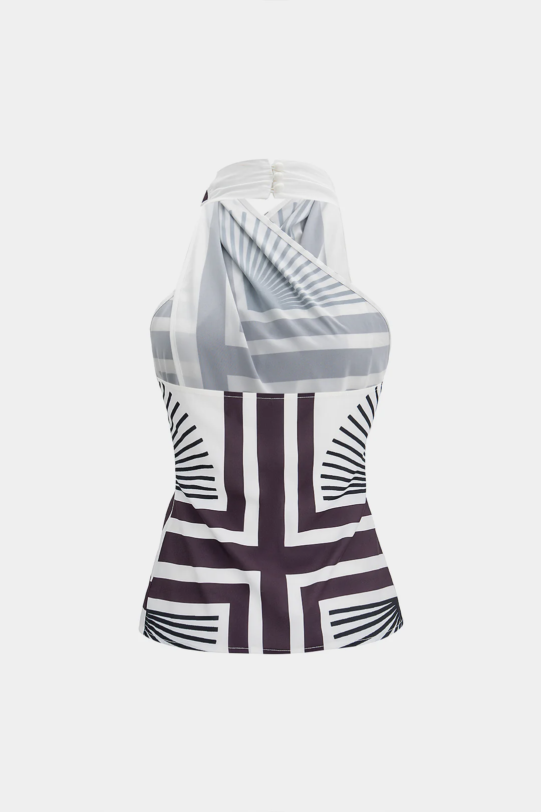 Contrast Geometric Print Crossed Halter Tank Top - Image 4