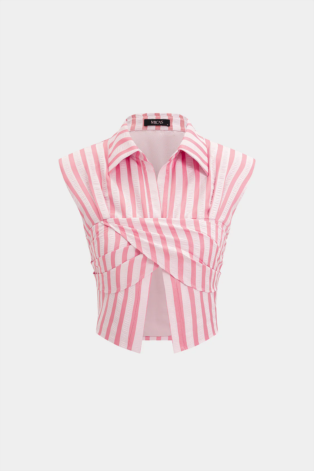 Striped Lapel Ruched Tank Top