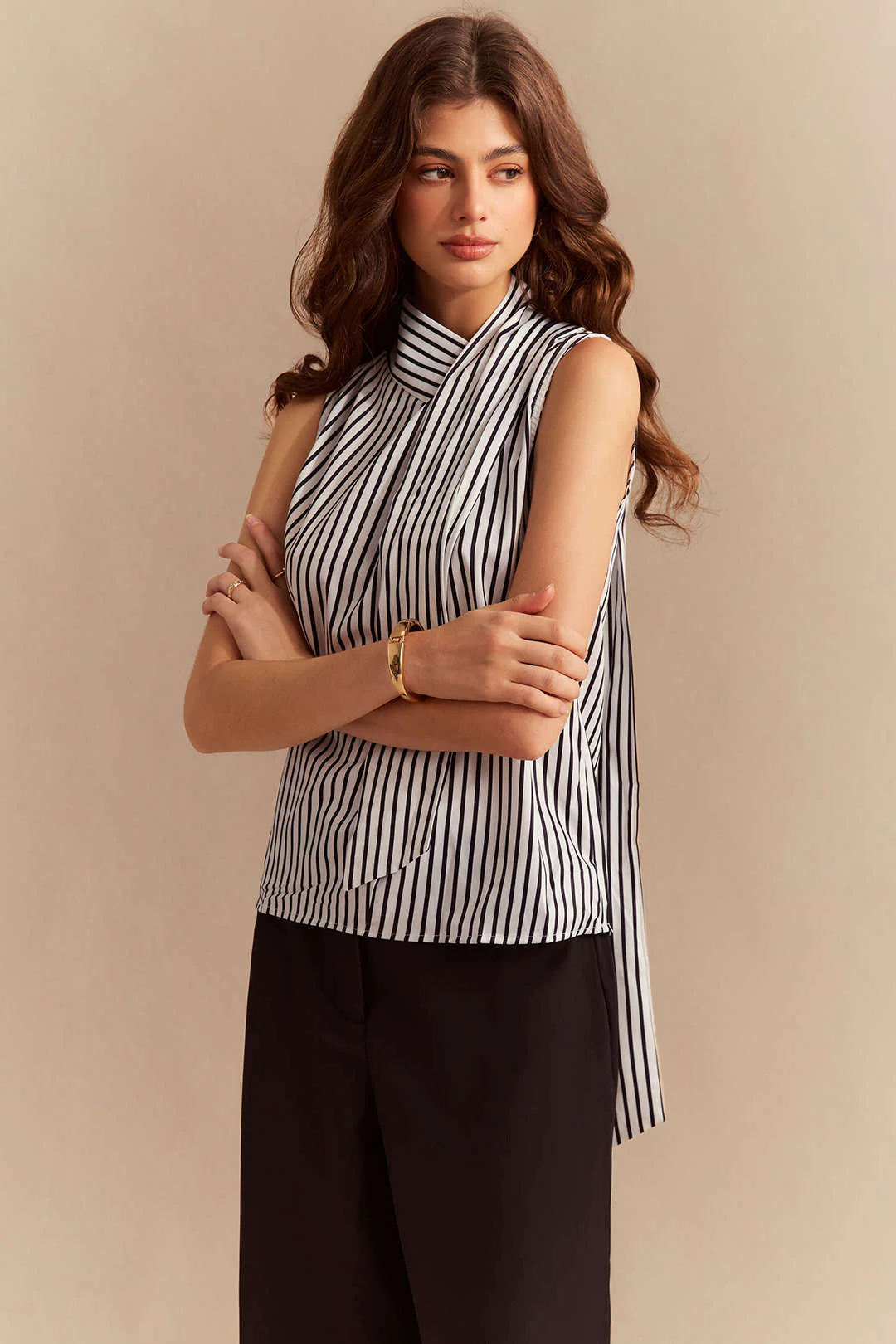 Stripes Print Satin Tank Top