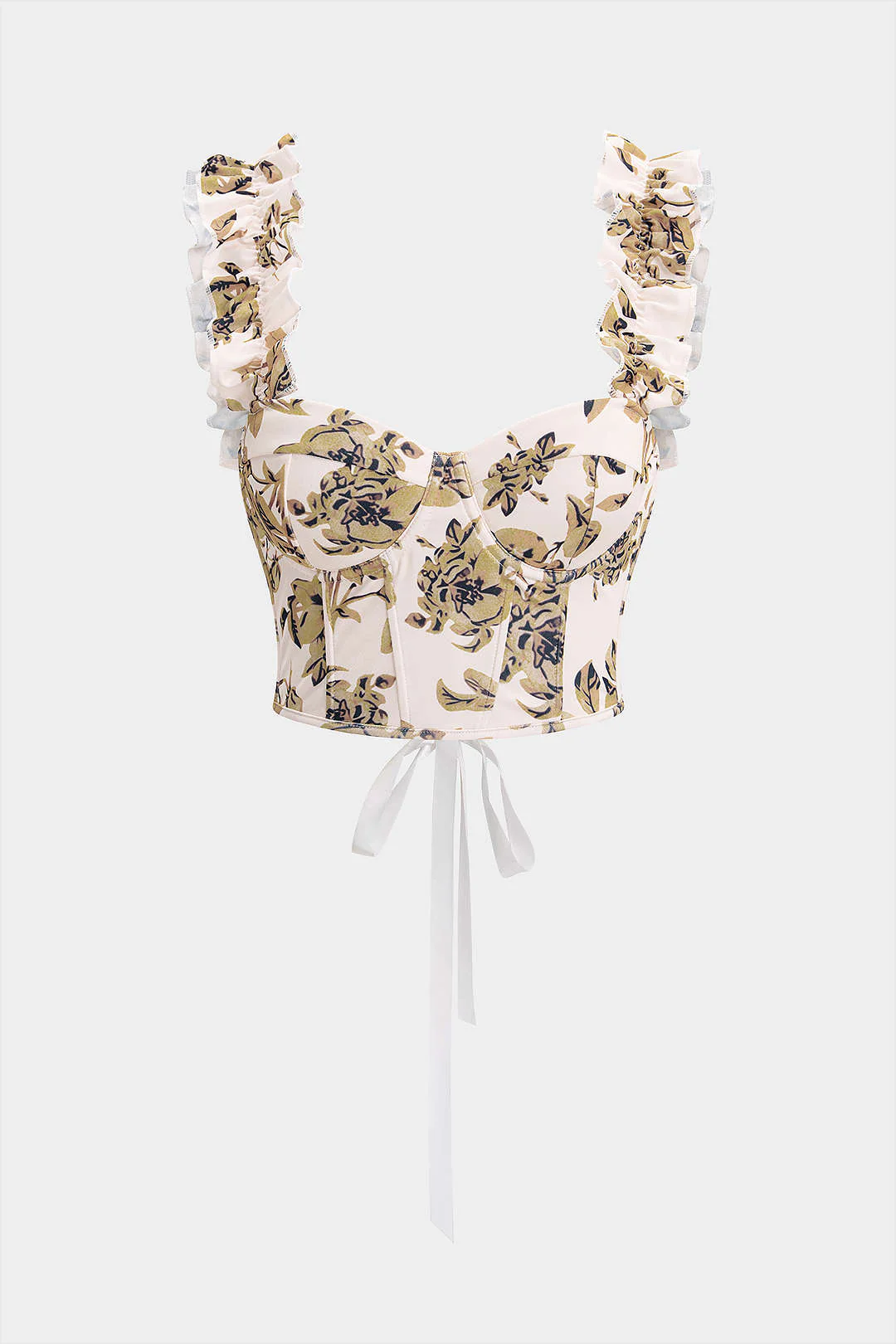Floral Print Corset Tie Back Cropped Cami Top