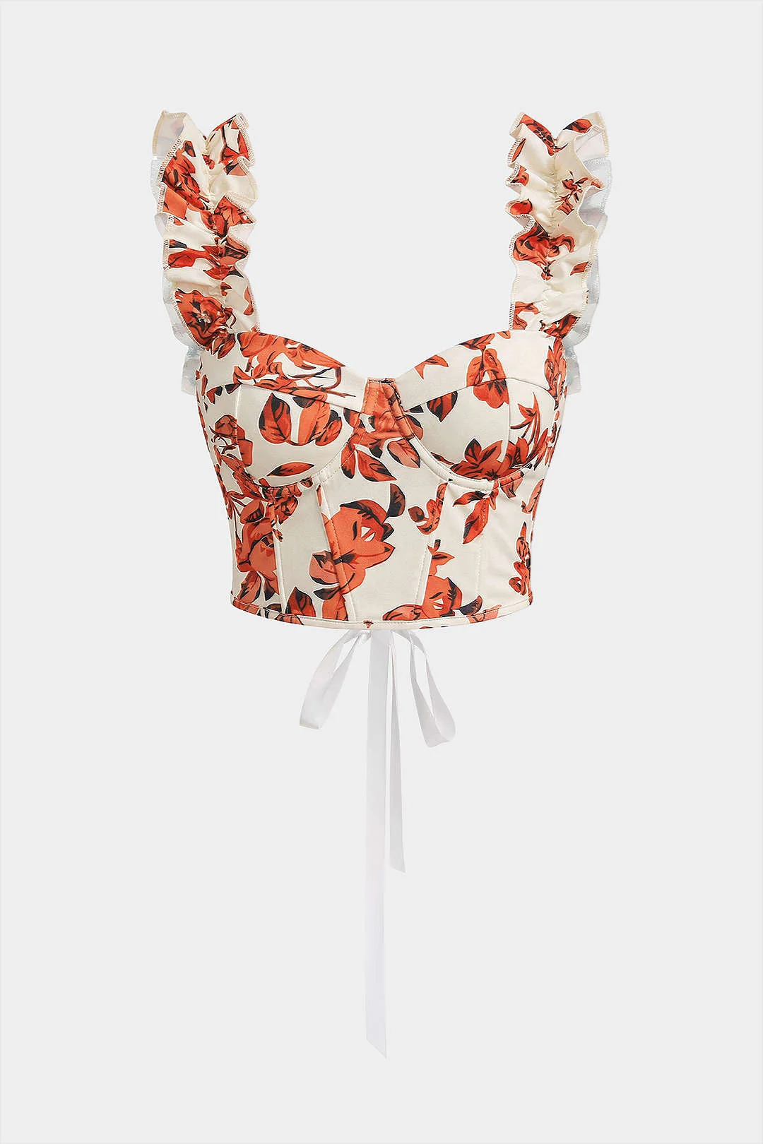 Floral Print Corset Tie Back Cropped Cami Top - Image 7