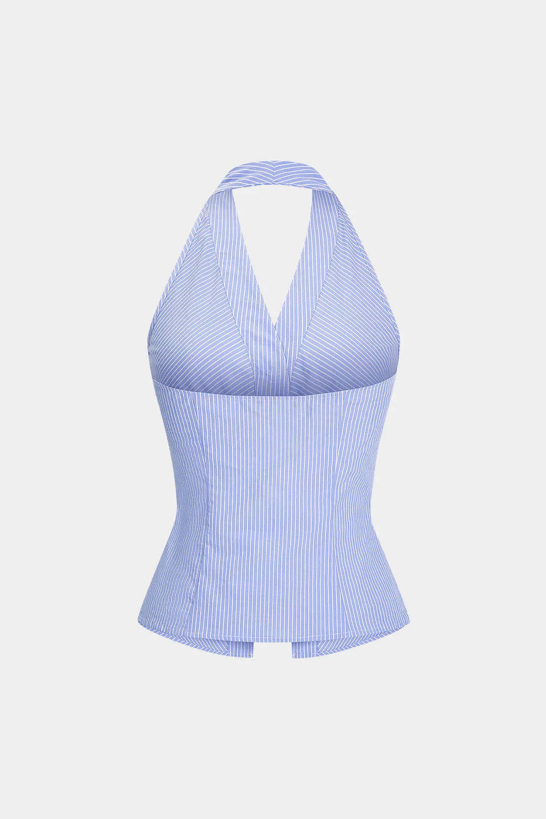 Striped Print Metallic Halter Neck Backless Tank Top - Image 2