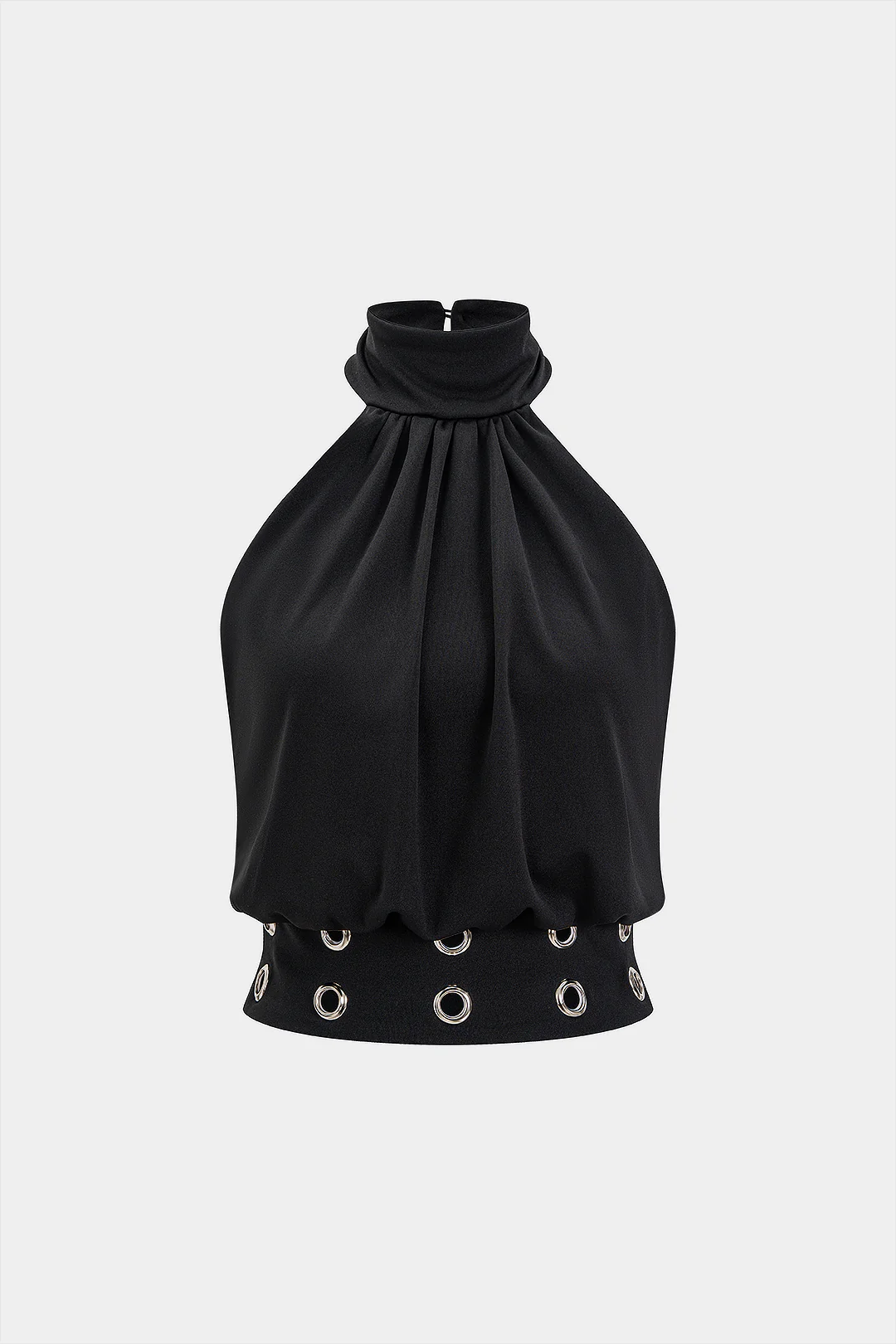 Halter Neck Eyelet Ruched Backless Tank Top