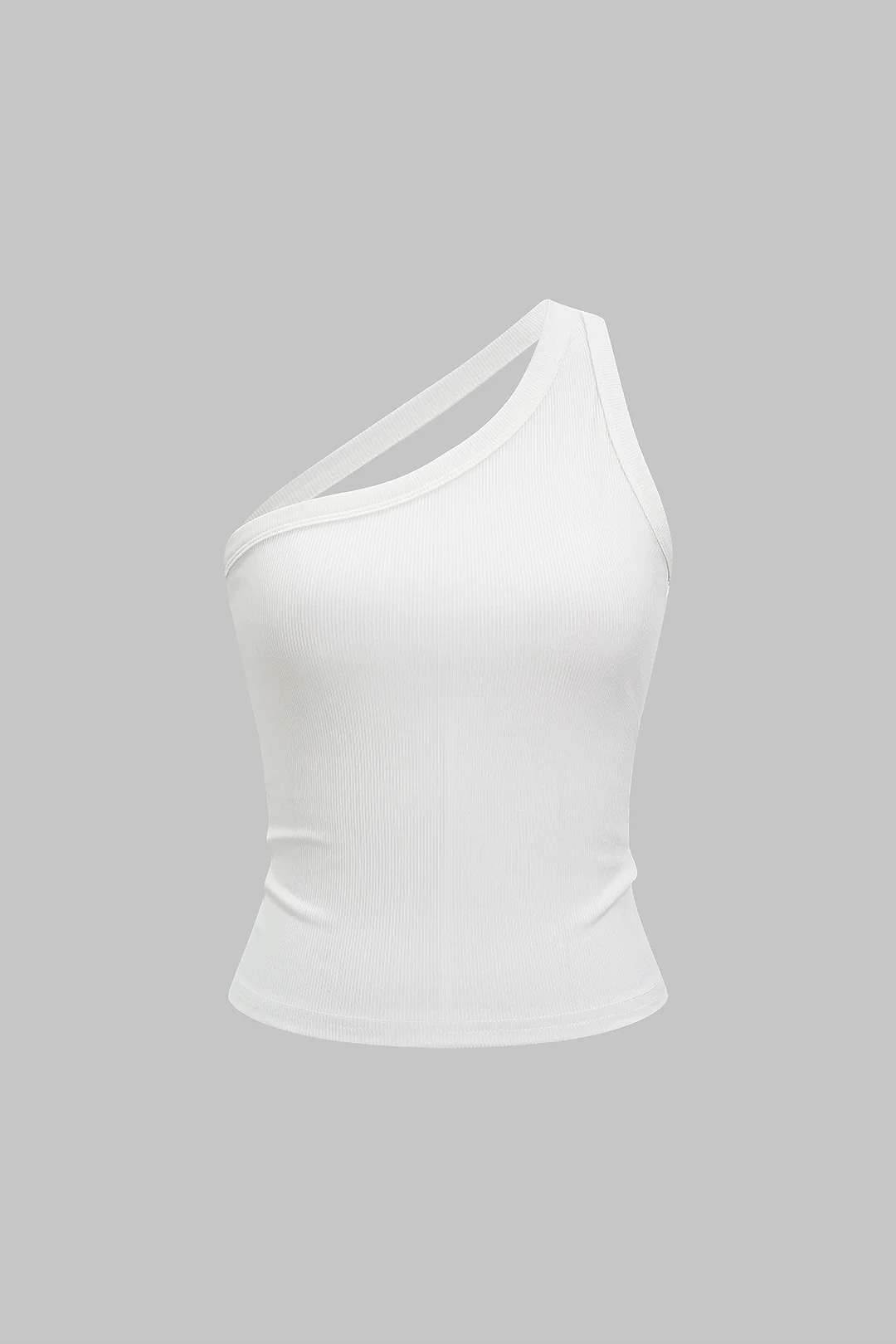 Solid One Shoulder Tank Top - Image 2