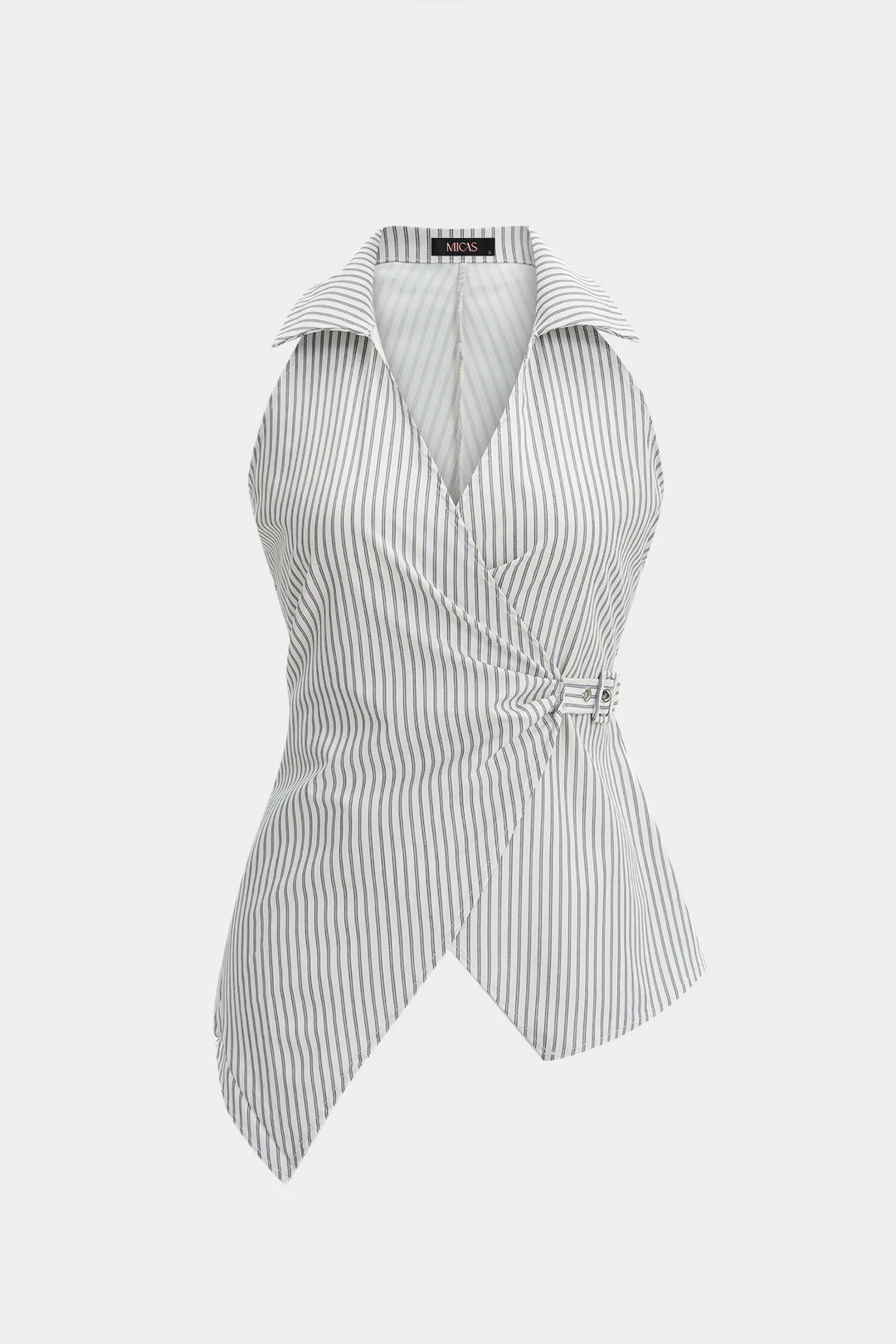 Stripes Print Lapel Asymmetrical Tank Top