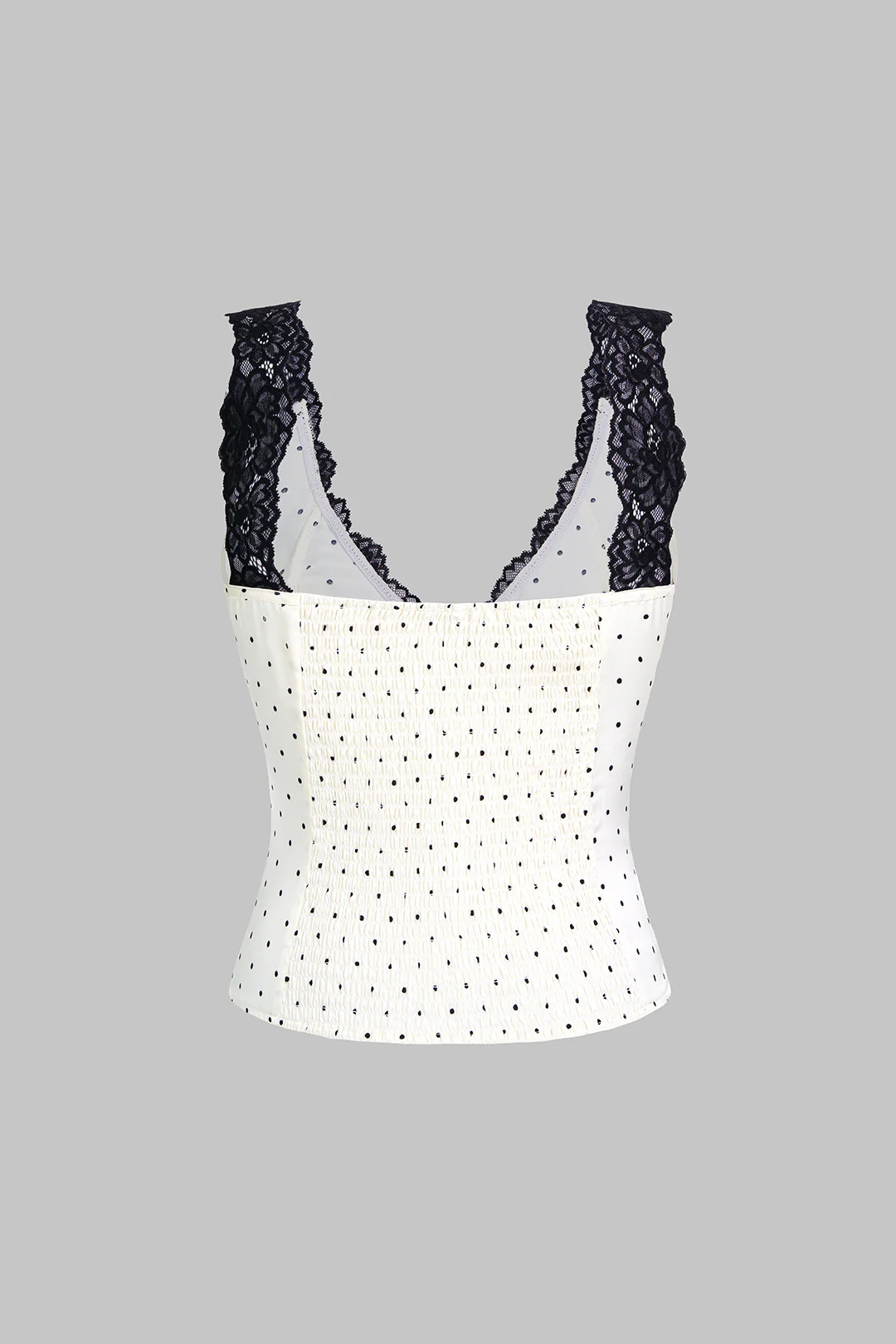 Polka Dots Print Satin Patchwork Lace V-Neck Tank Top - Image 2