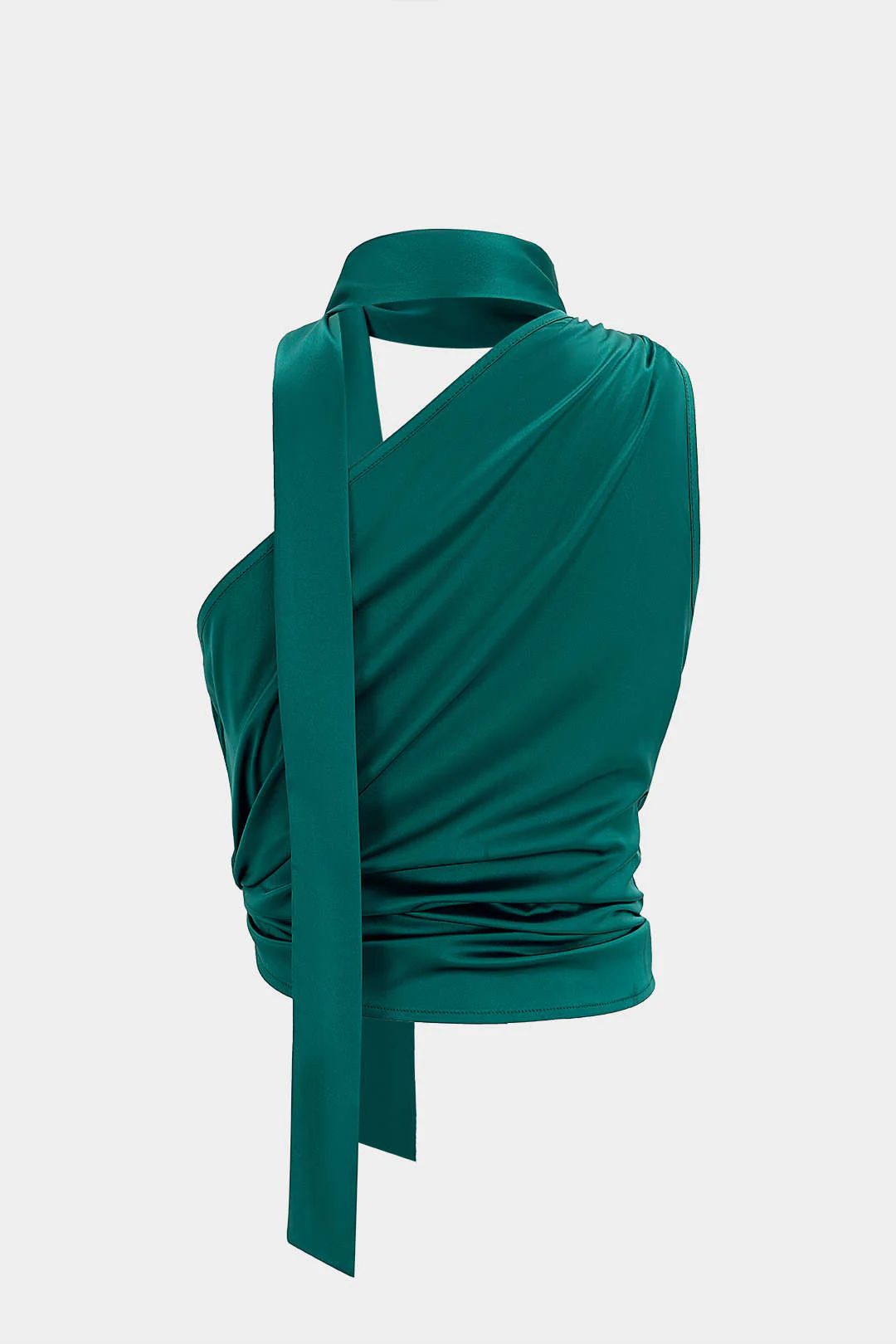 Metallic Satin Asymmetrical Ruched Sleeveless Tank Top - Image 2