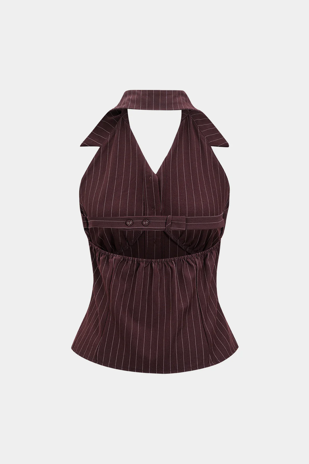 Stripes Print Halter Neck Lapel Button Tank Top - Image 2