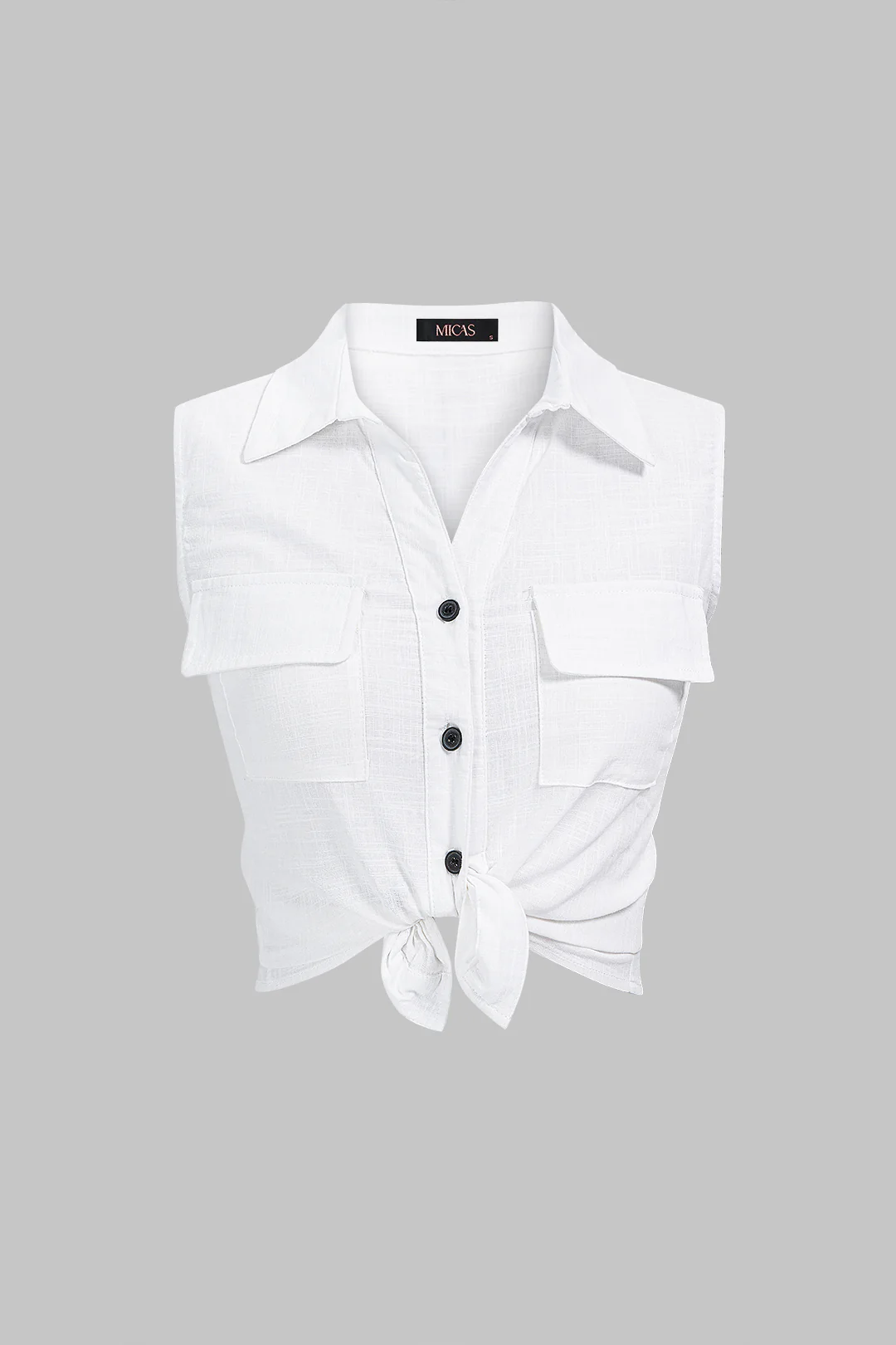 Linen Lapel Knotted Tank Top