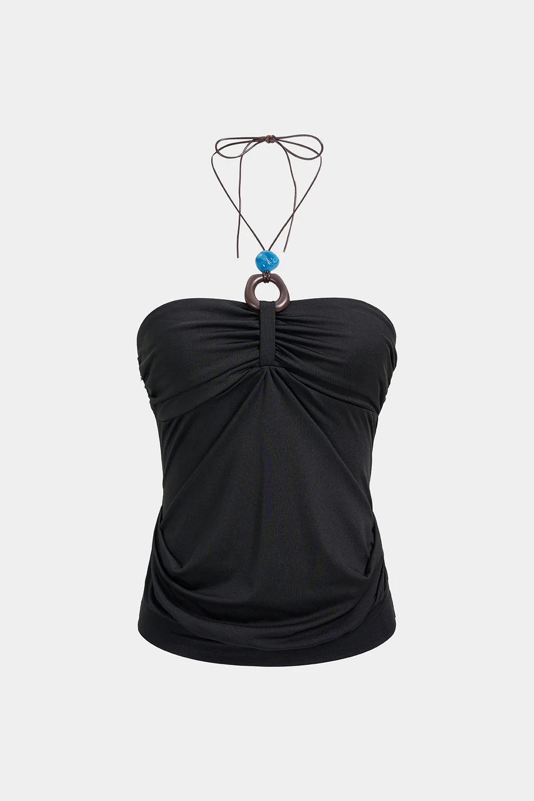 Beaded Halter Neck Tie Back Ruched Cami Top