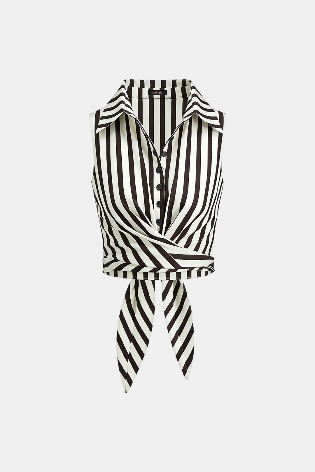 Stripes Print Lapel Crossed Tie Back Tank Top