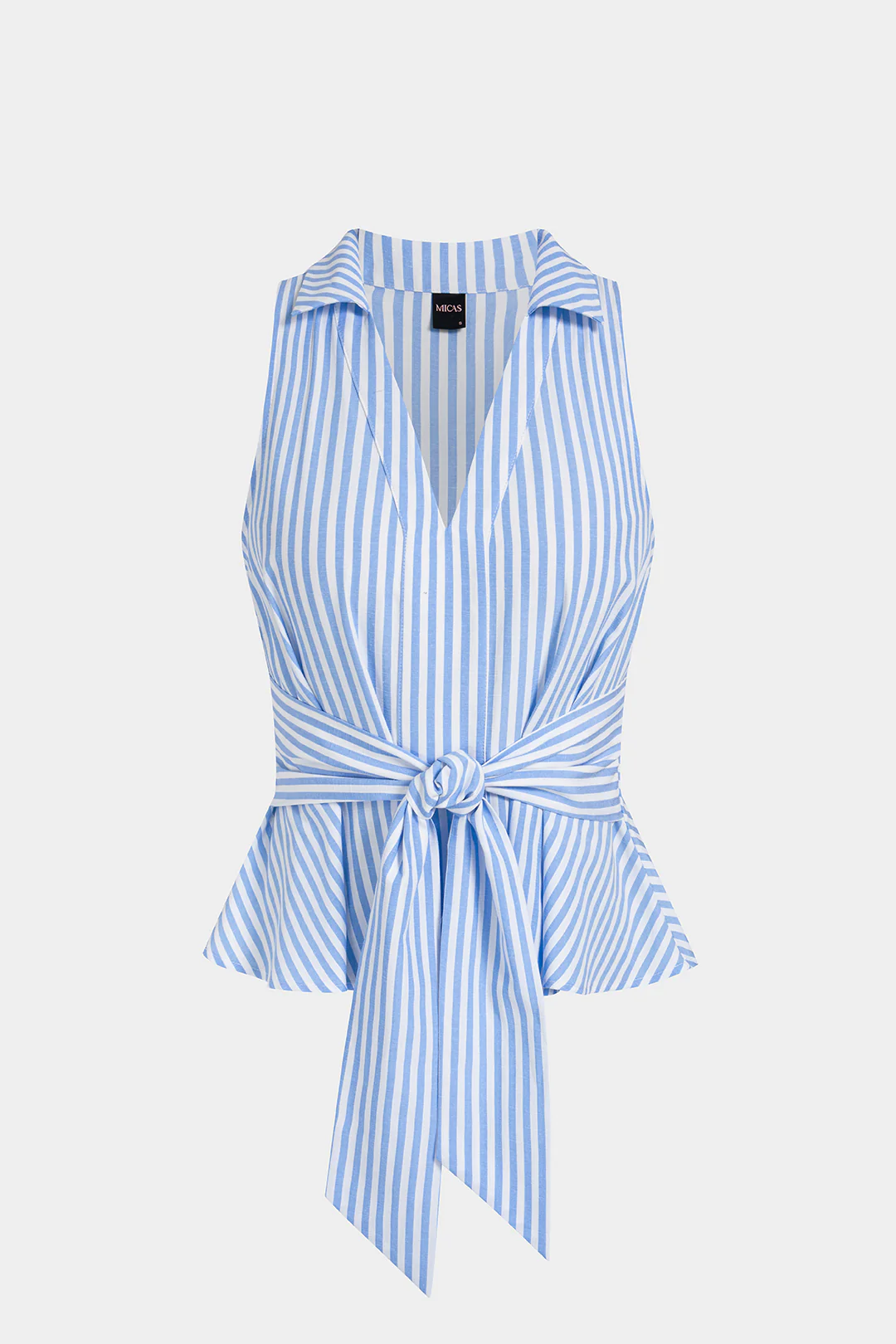 Striped Print Linen Knotted Tank Top - Image 4