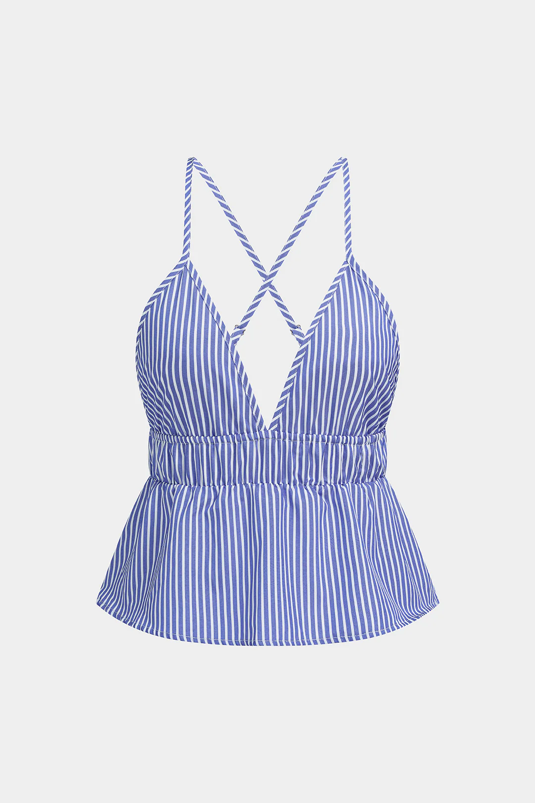 Stripes Print Slip Crossed V-Neck Cami Top