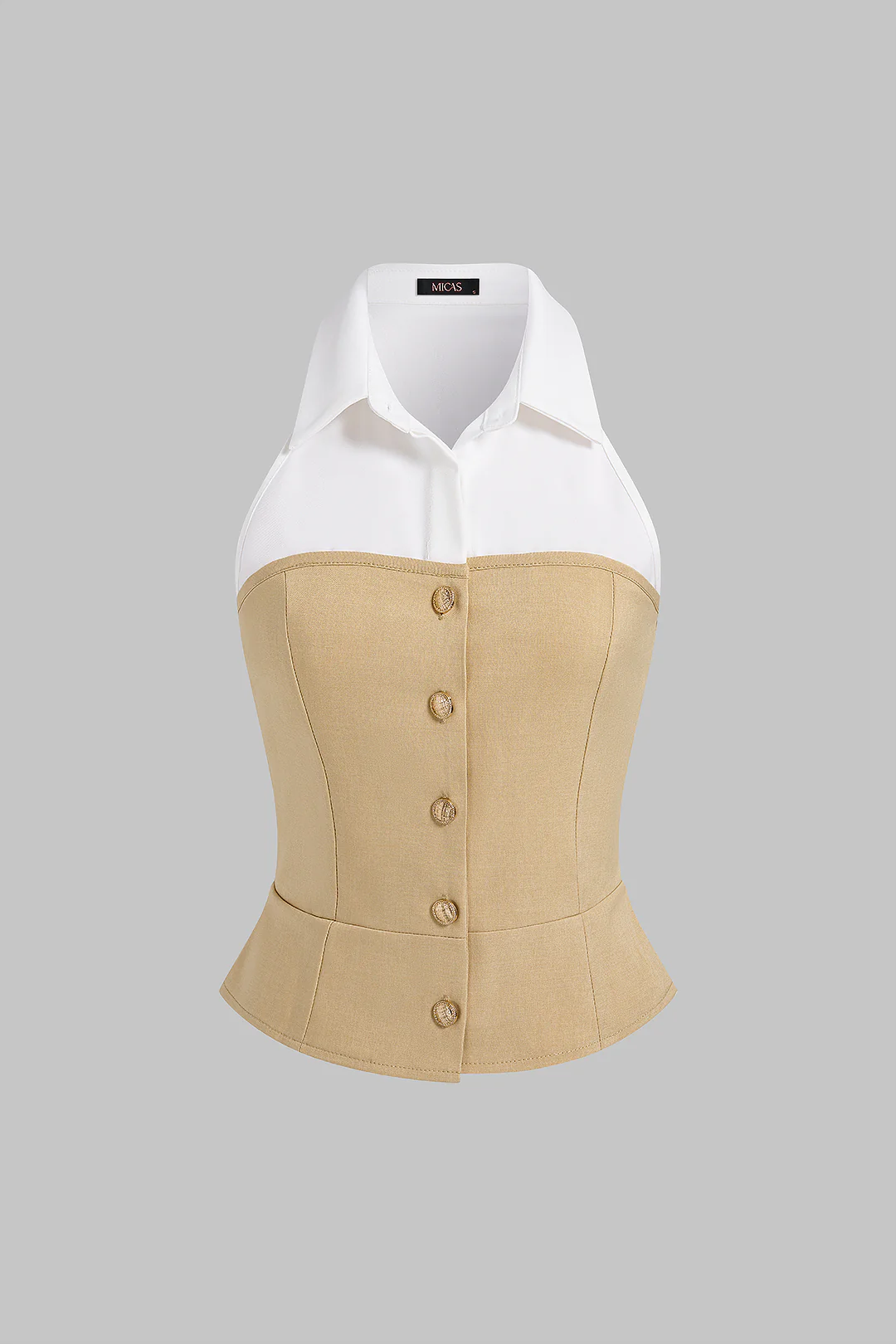 Contrast Lapel Metallic Button Tank Top