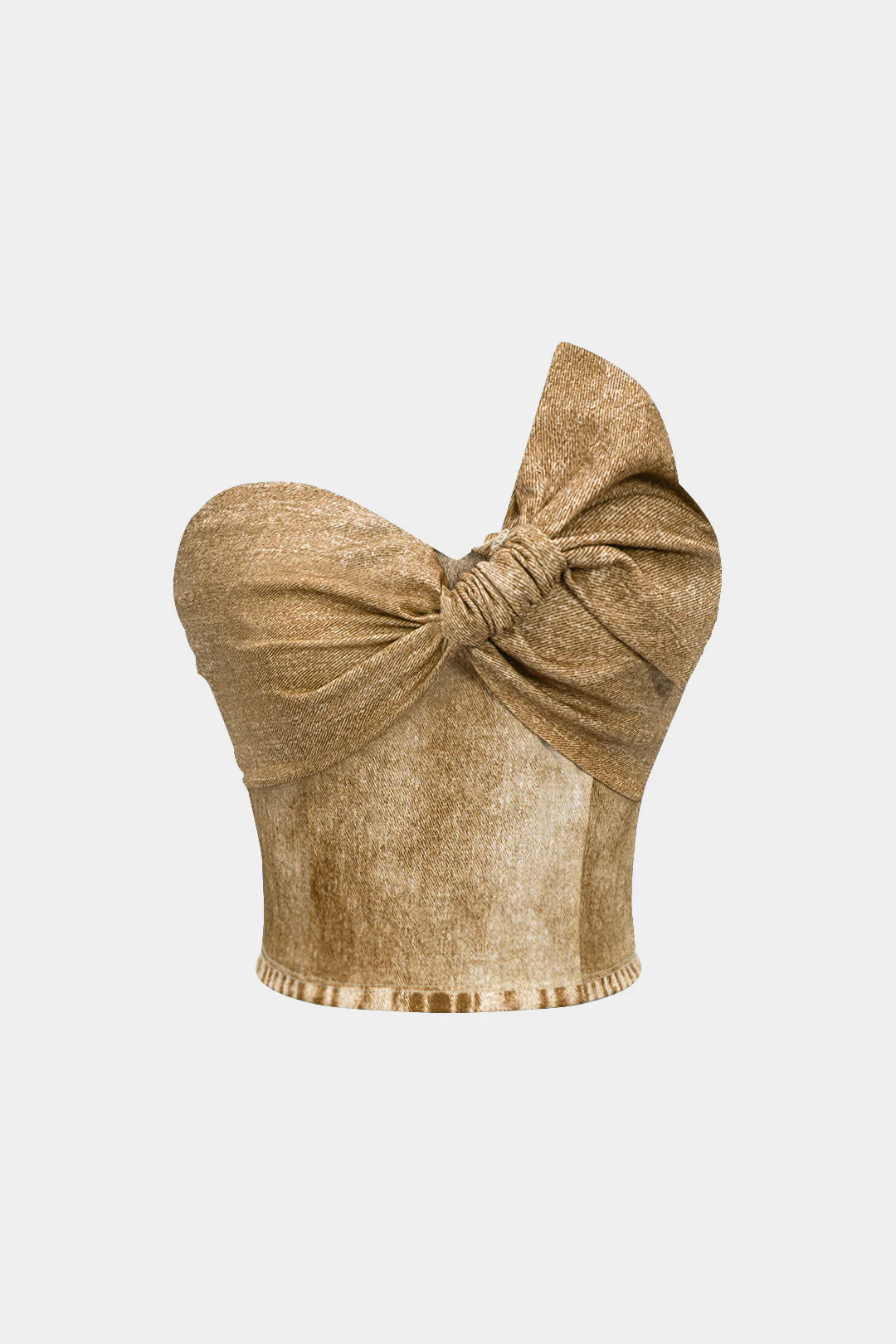Denim Print Asymmetrical Twist Knot Strapless Tube Top - Image 5