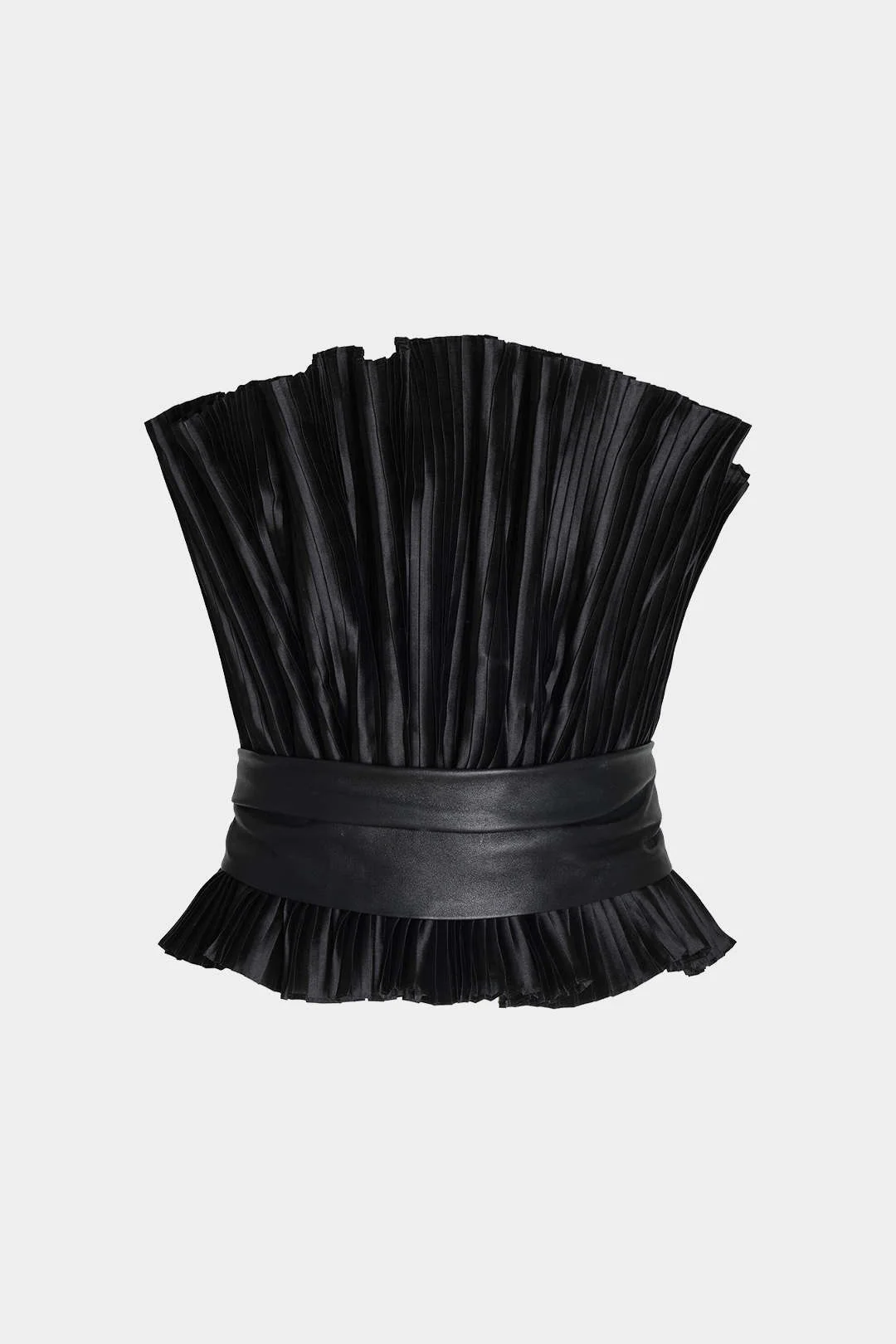 Faux Leather Patchwork Belted Ruched Tube Top