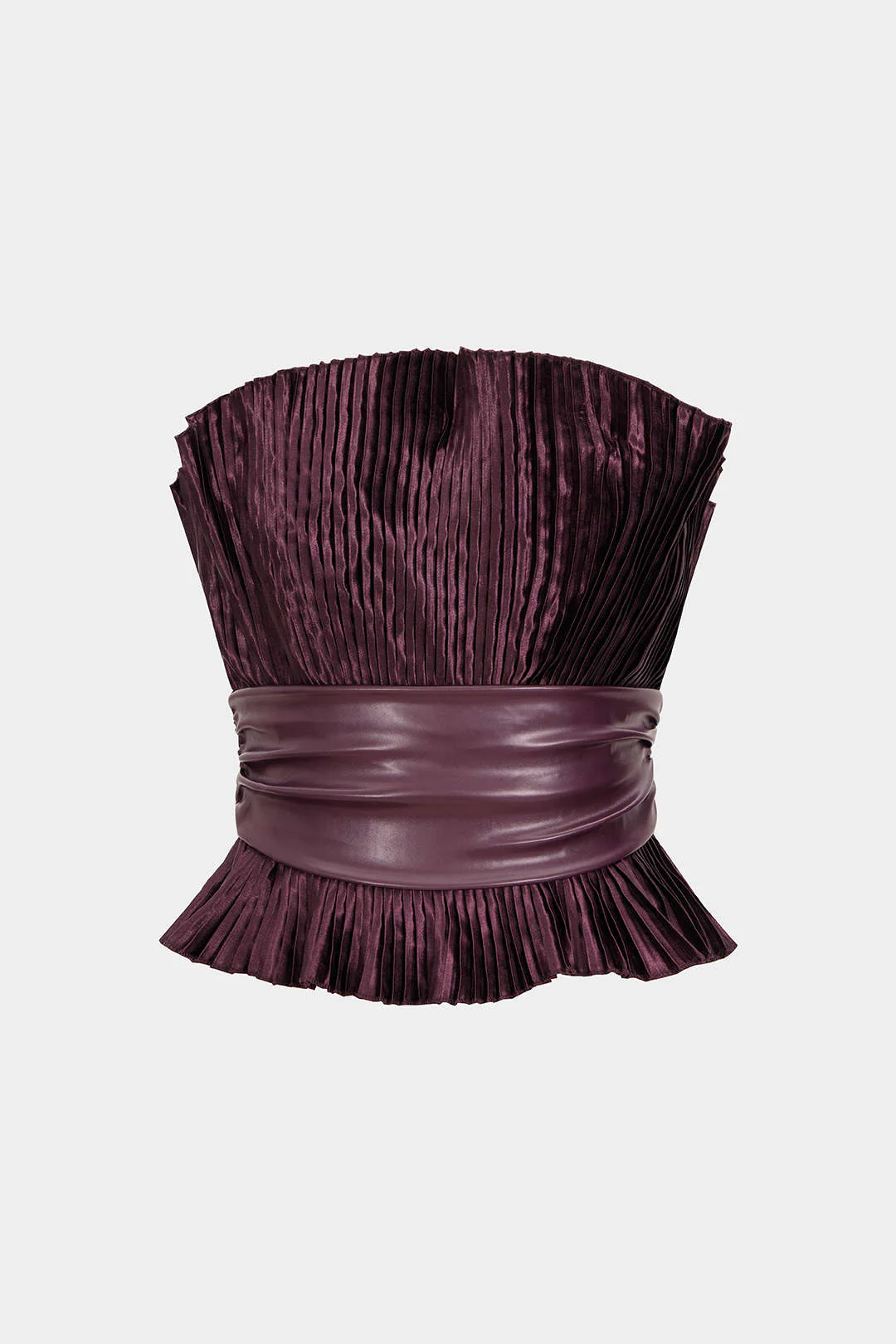 Faux Leather Patchwork Belted Ruched Tube Top - Image 3