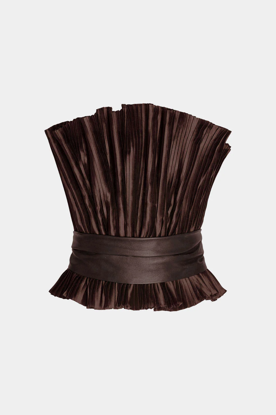 Faux Leather Patchwork Belted Ruched Tube Top - Image 4