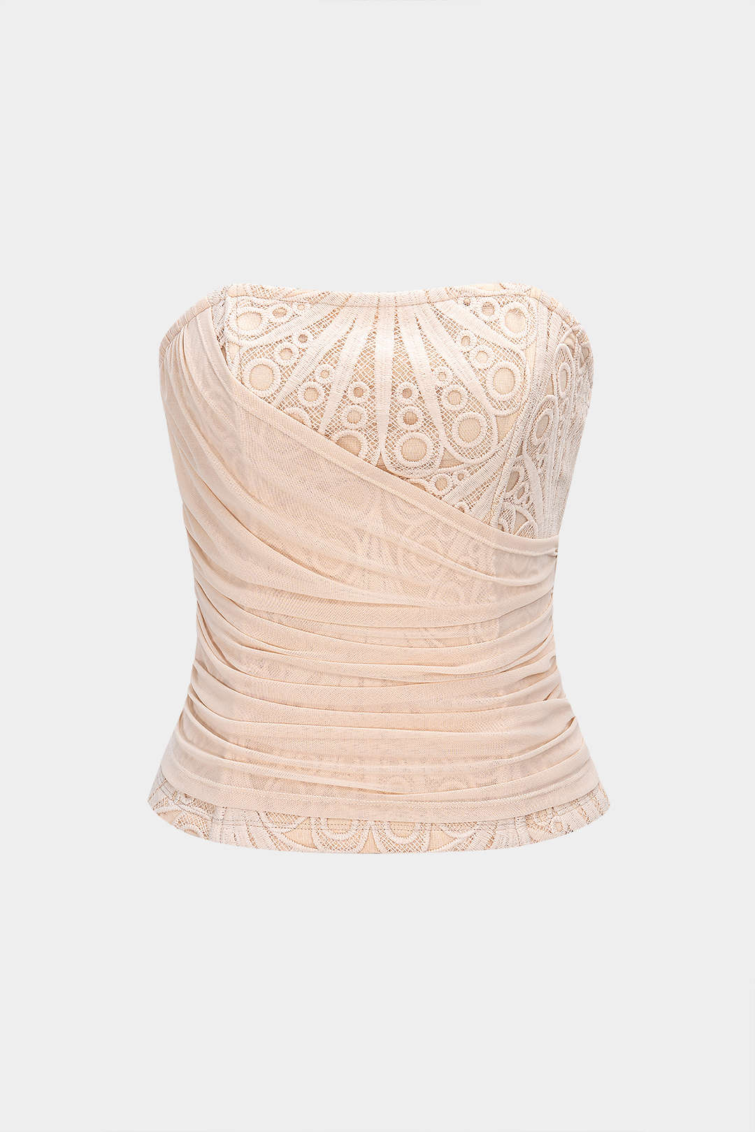 Mesh Lace Patchwork Zipper Tube Top