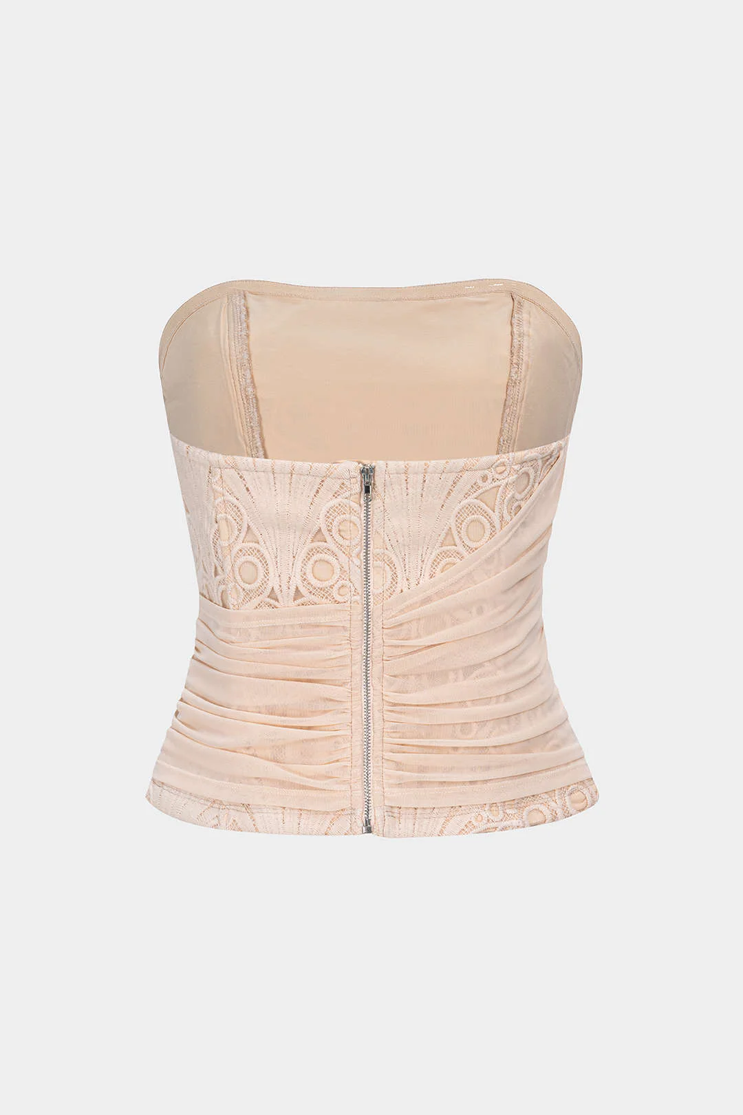 Mesh Lace Patchwork Zipper Tube Top - Image 2